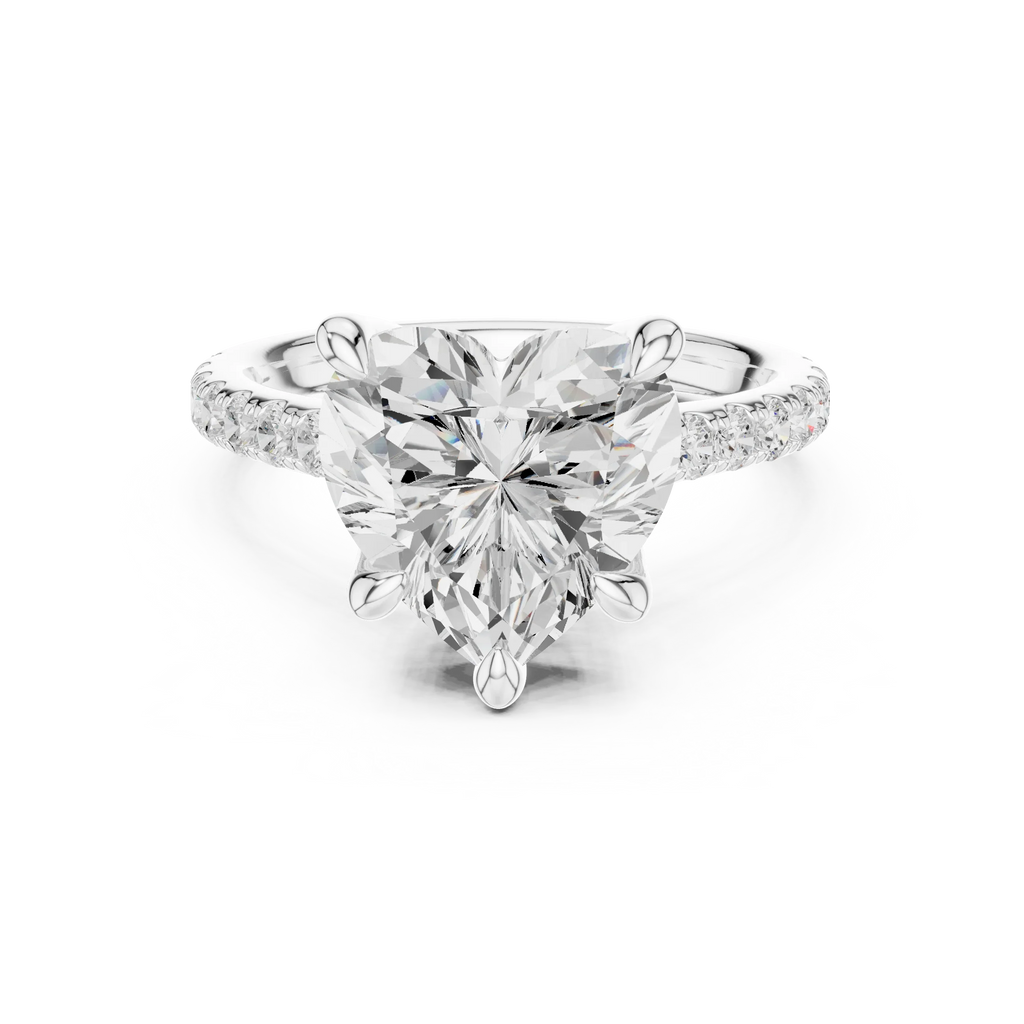 Delicate Hidden Halo 4.59 CTW Heart Moissanite Engagement Diamond Ring  in 14K White Gold
