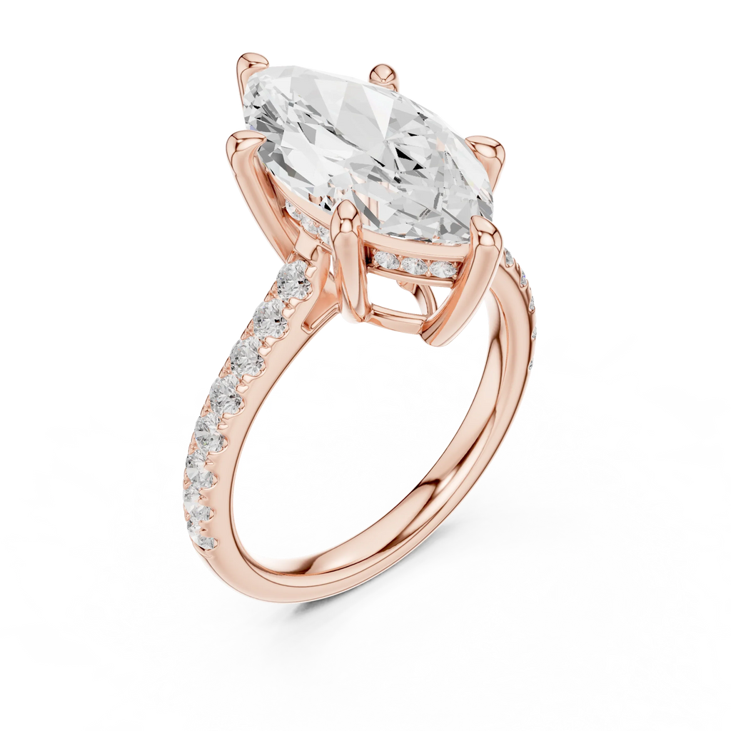 Delicate Hidden Halo 4.59 CTW Marquise Moissanite Engagement Diamond Ring  in 14K White Gold