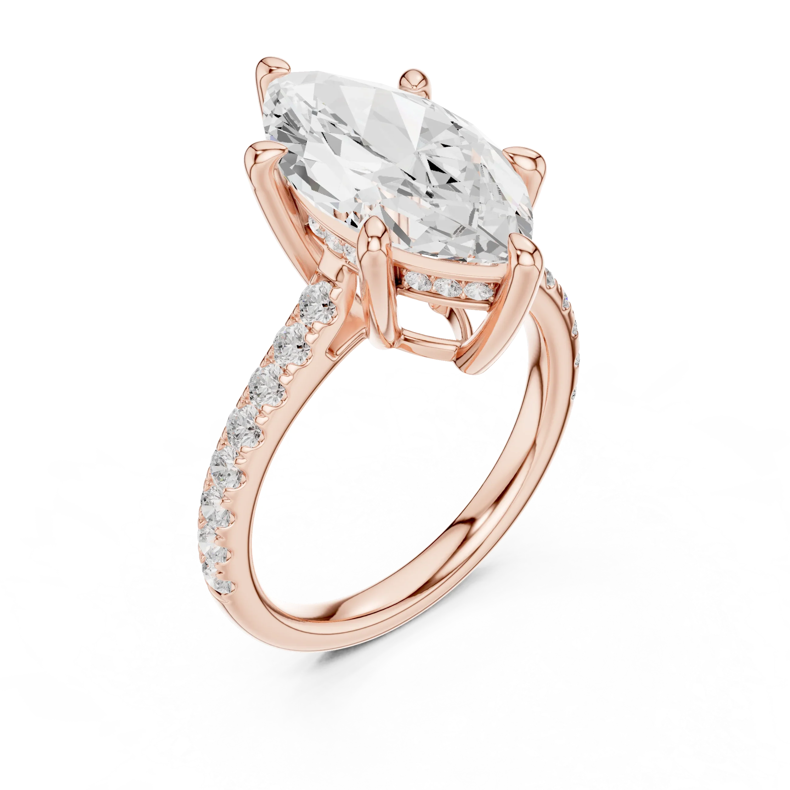 Delicate Hidden Halo 4.59 CTW Marquise Moissanite Engagement Diamond Ring  in 14K White Gold