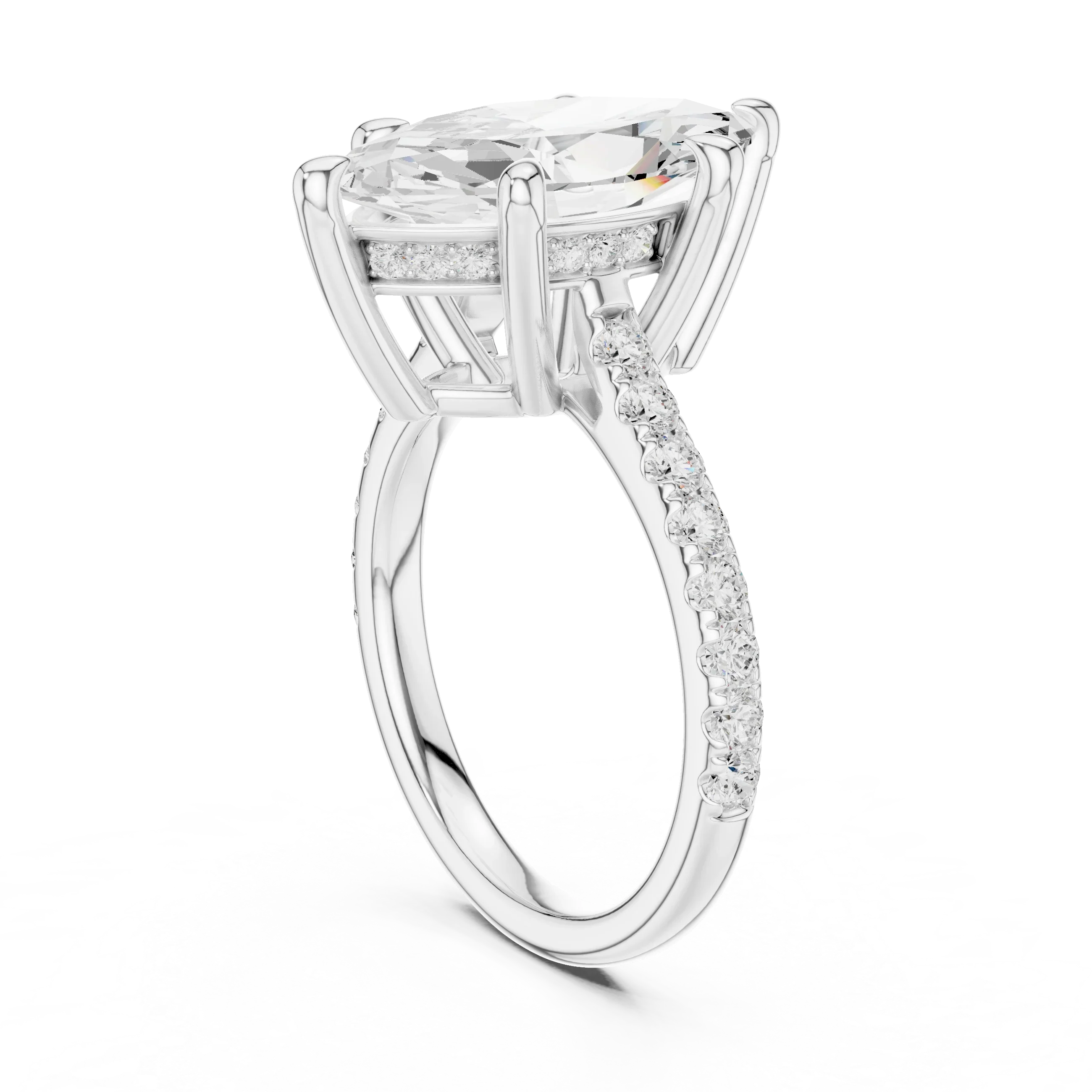 Delicate Hidden Halo 4.59 CTW Marquise Moissanite Engagement Diamond Ring  in 14K White Gold