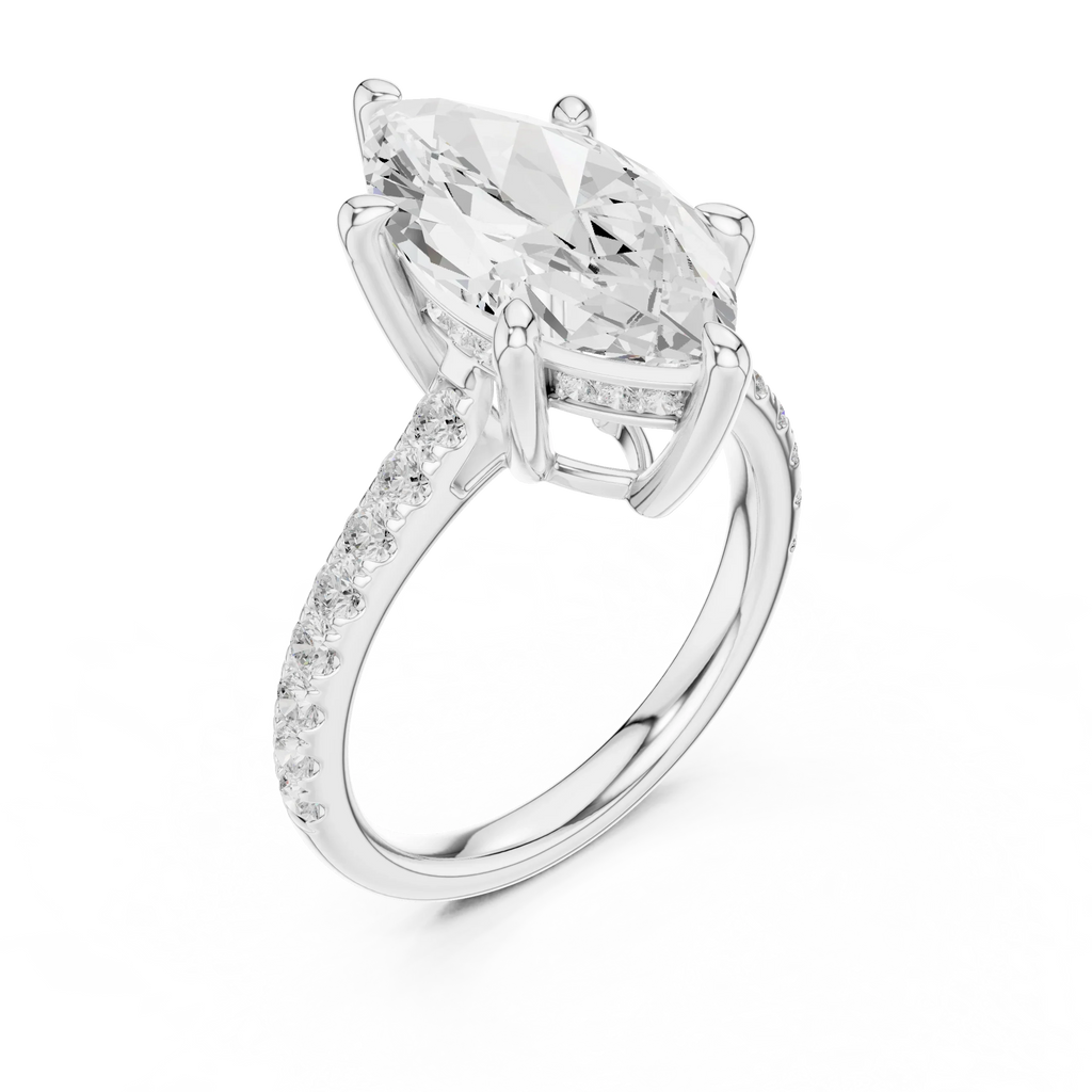 Delicate Hidden Halo 4.59 CTW Marquise Moissanite Engagement Diamond Ring  in 14K White Gold