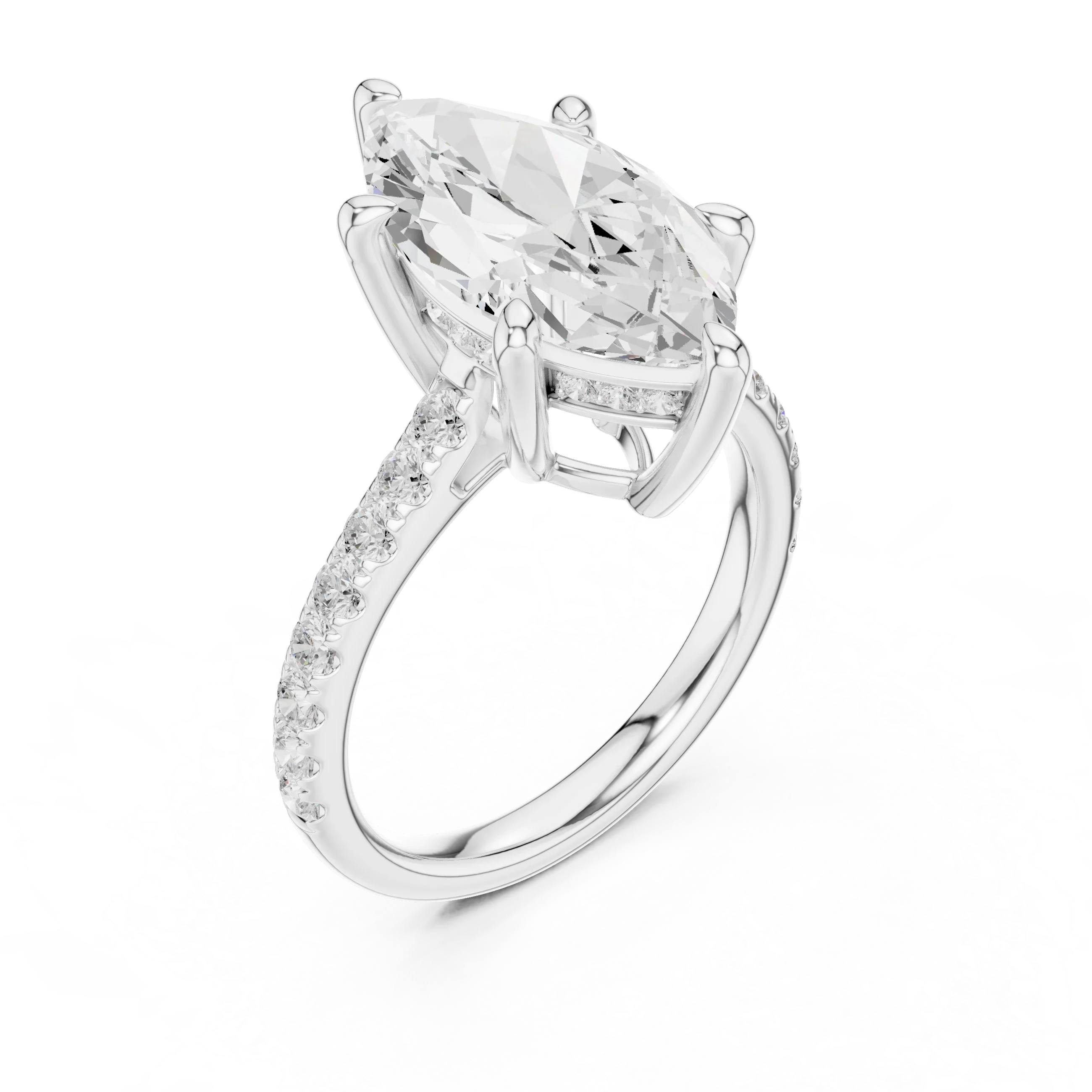 Delicate Hidden Halo 4.59 CTW Marquise Moissanite Engagement Diamond Ring  in 14K White Gold