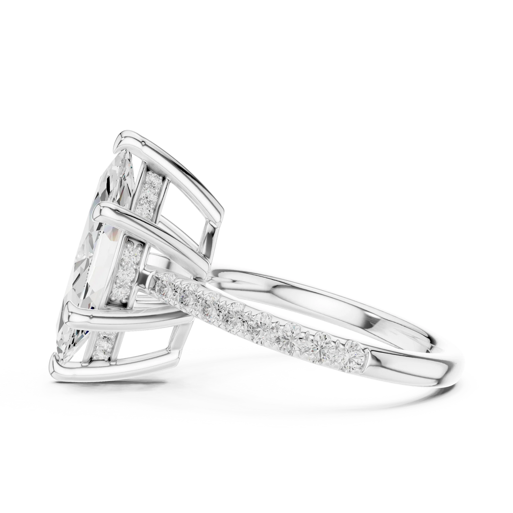 Delicate Hidden Halo 4.59 CTW Marquise Moissanite Engagement Diamond Ring  in 14K White Gold