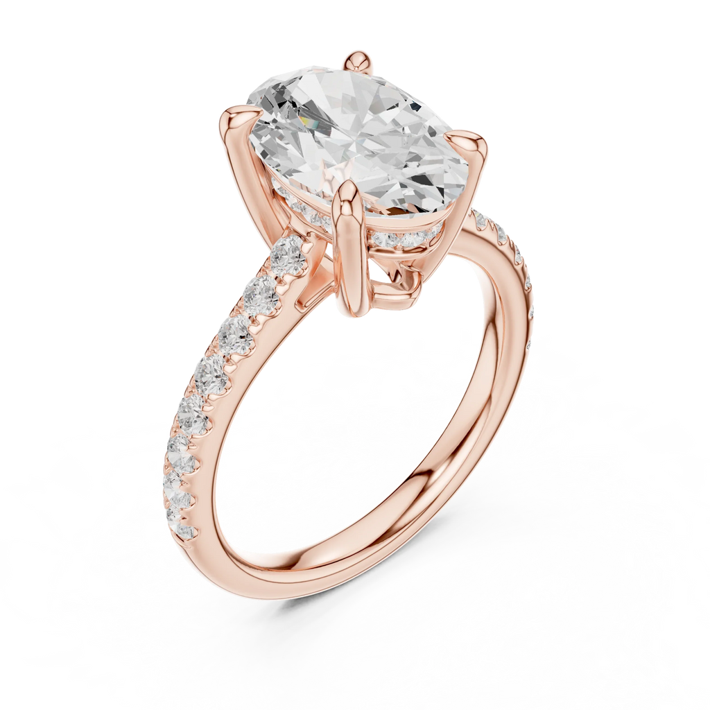 Delicate Hidden Halo 4.59 CTW Oval Moissanite Engagement Diamond Ring  in 14K White Gold
