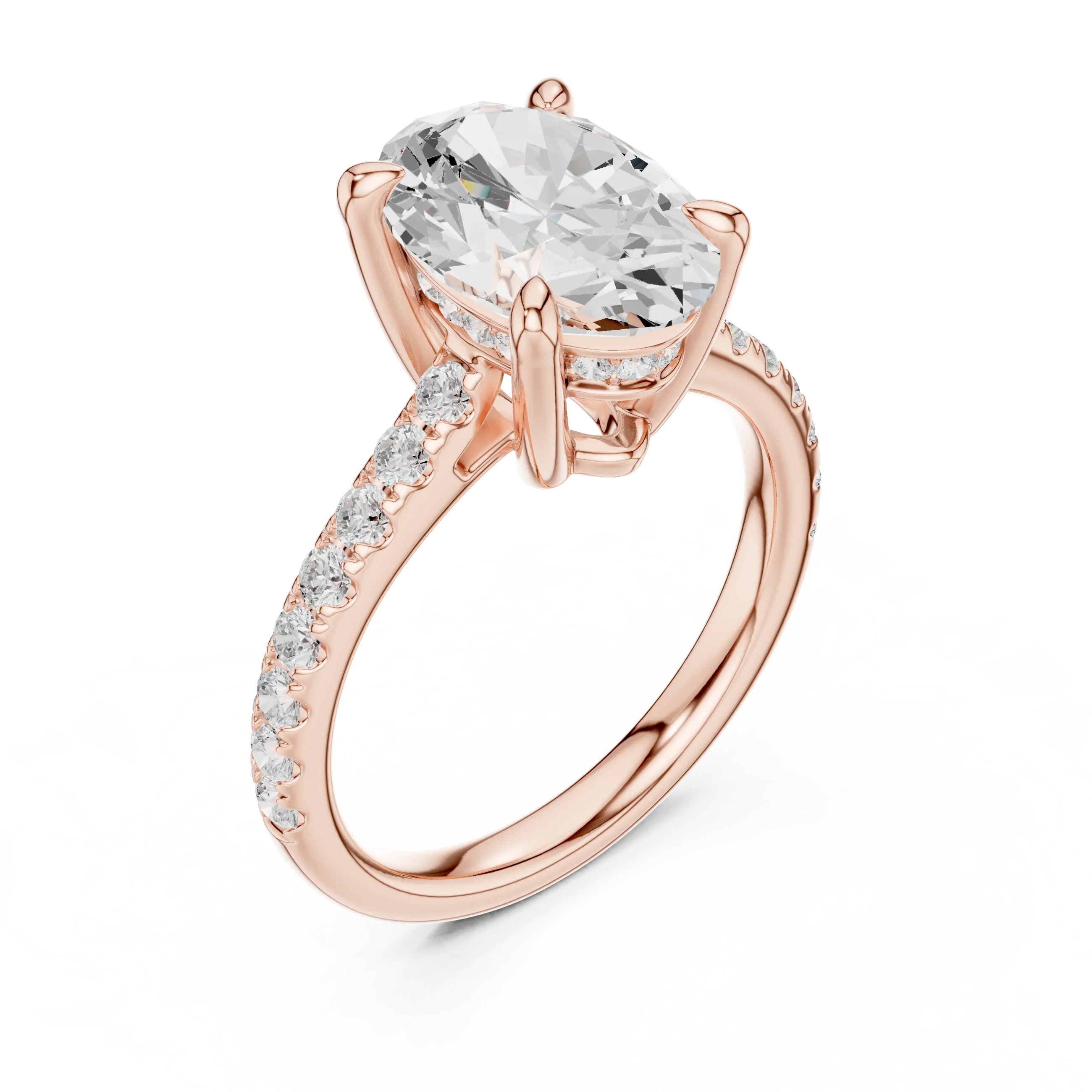 Delicate Hidden Halo 4.59 CTW Oval Moissanite Engagement Diamond Ring  in 14K White Gold