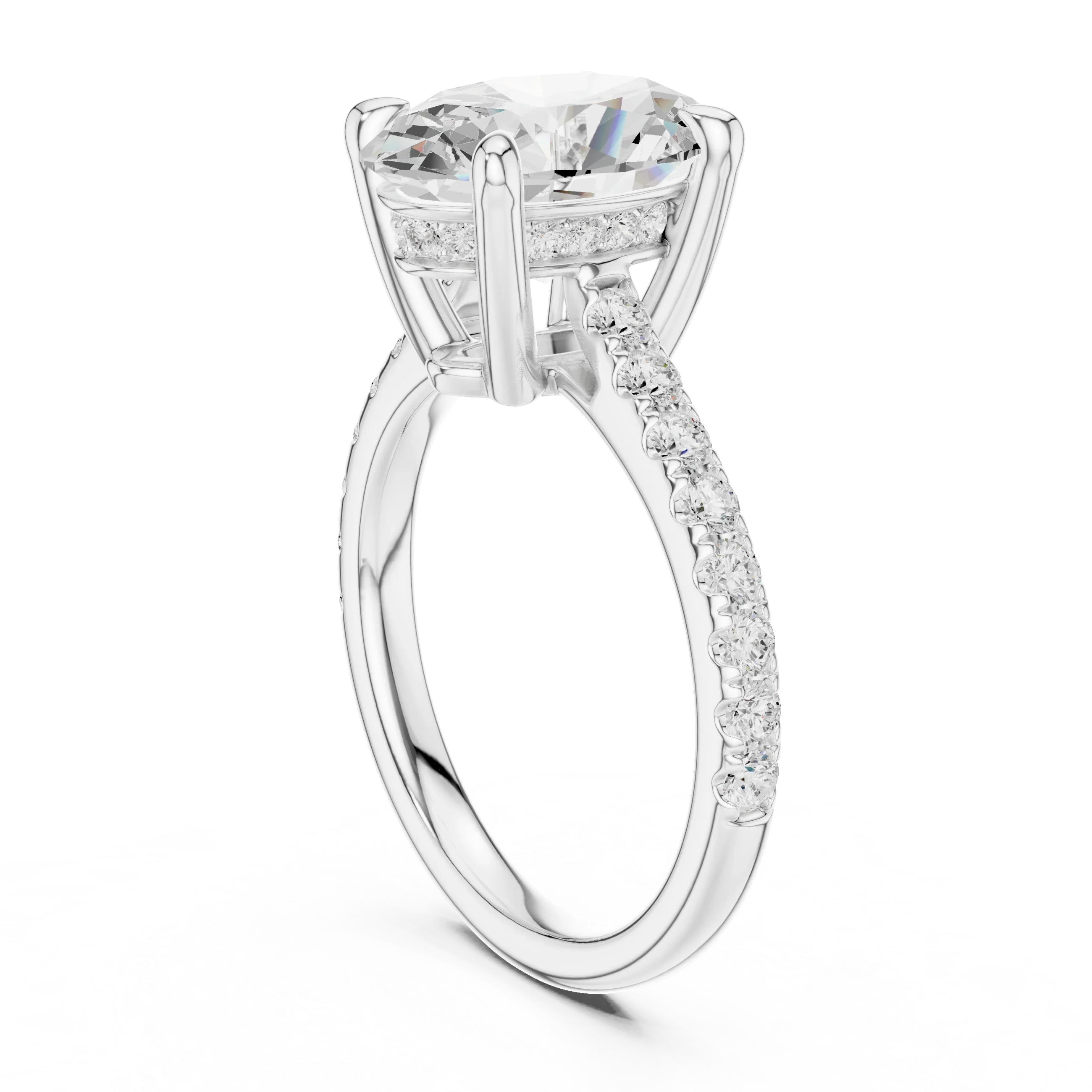 Delicate Hidden Halo 4.59 CTW Oval Moissanite Engagement Diamond Ring  in 14K White Gold