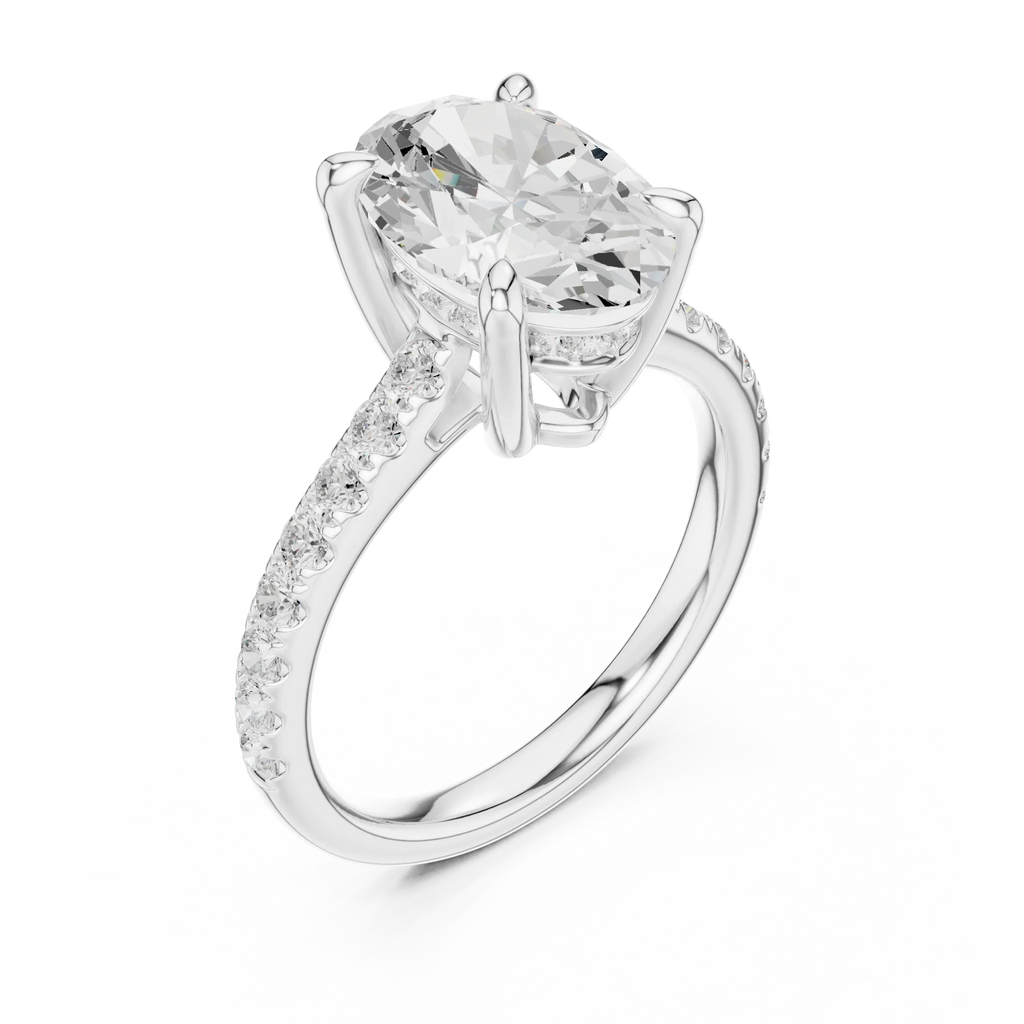 Delicate Hidden Halo 4.59 CTW Oval Moissanite Engagement Diamond Ring  in 14K White Gold