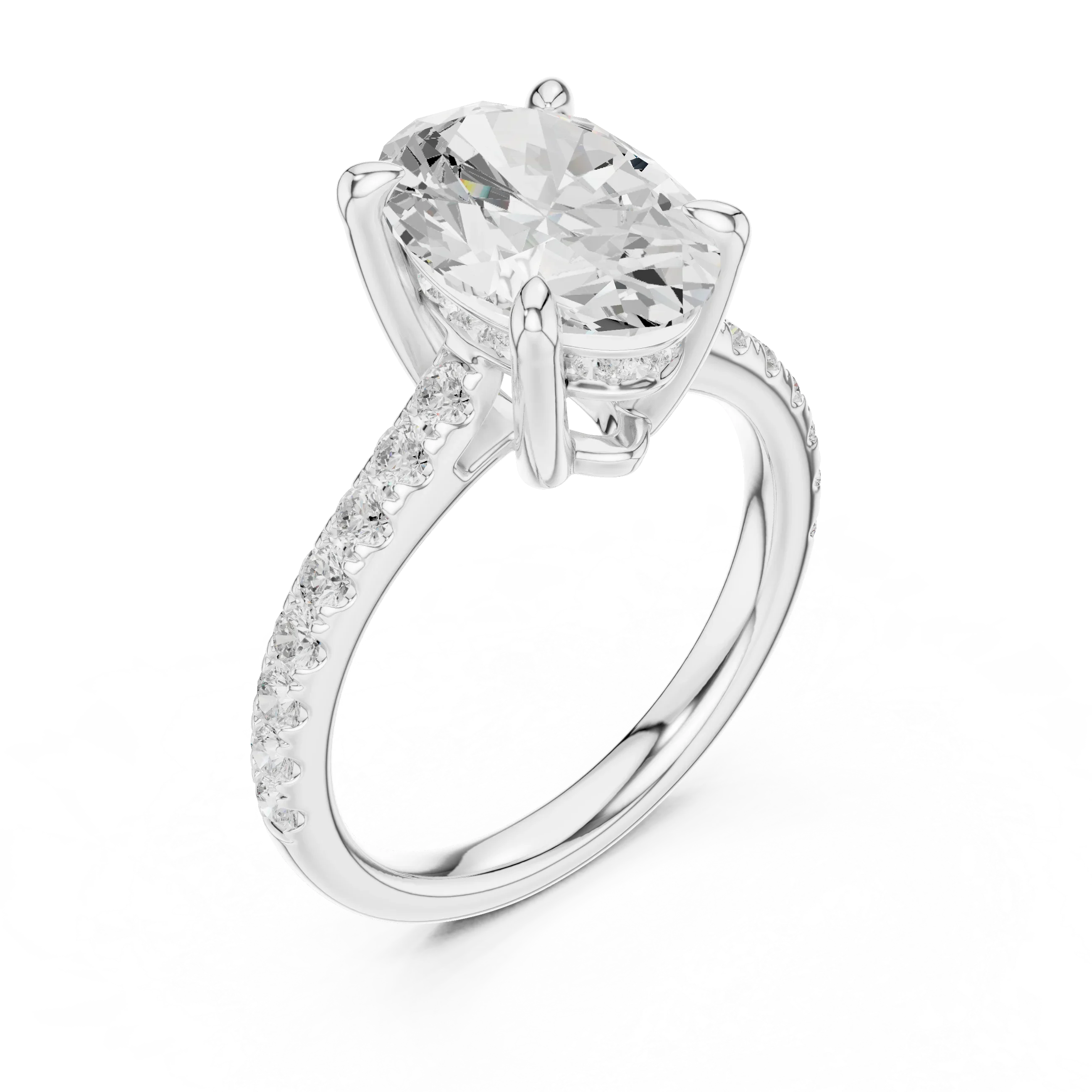 Delicate Hidden Halo 4.59 CTW Oval Moissanite Engagement Diamond Ring  in 14K White Gold