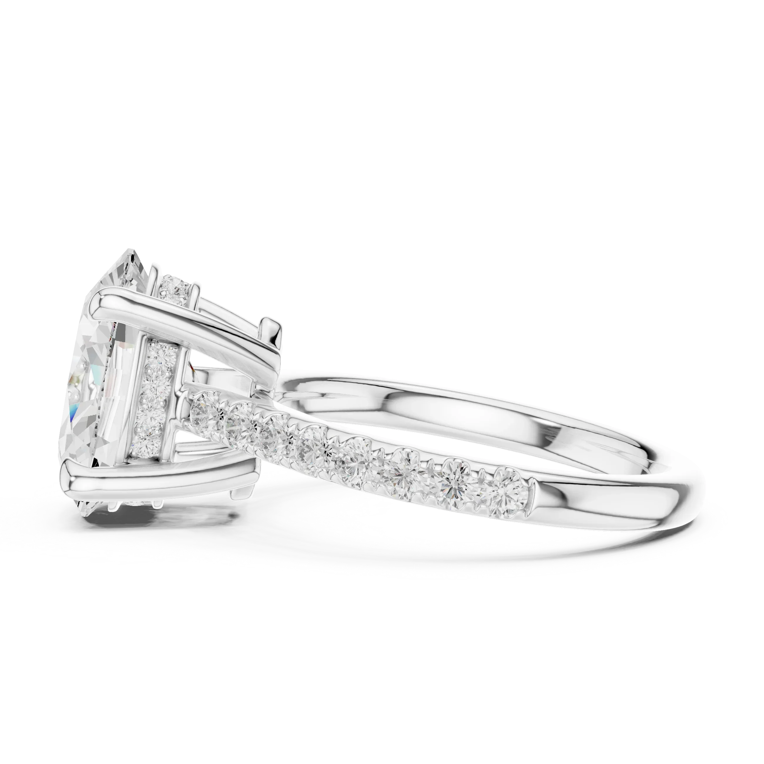 Delicate Hidden Halo 4.59 CTW Oval Moissanite Engagement Diamond Ring  in 14K White Gold