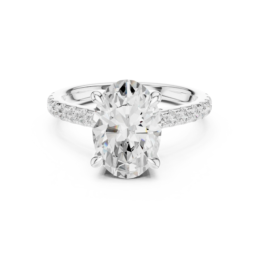 Delicate Hidden Halo 4.59 CTW Oval Moissanite Engagement Diamond Ring  in 14K White Gold