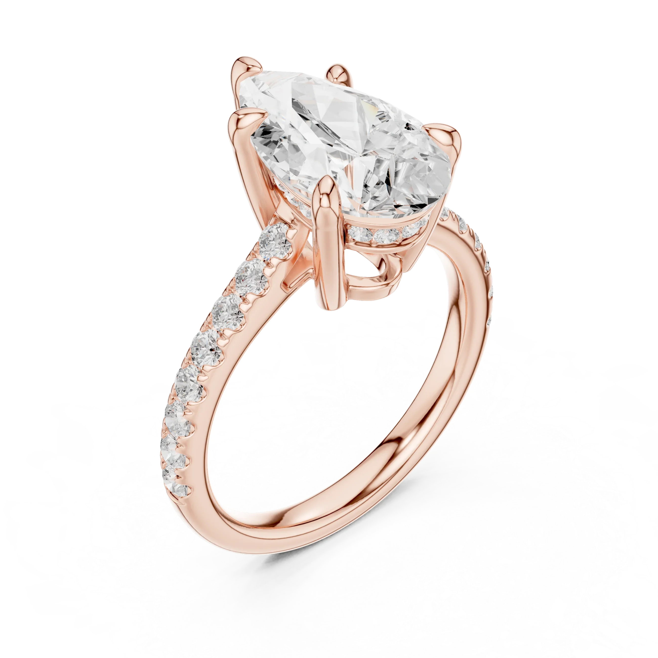 Delicate Hidden Halo 4.59 CTW Pear Moissanite Engagement Diamond Ring  in 14K White Gold