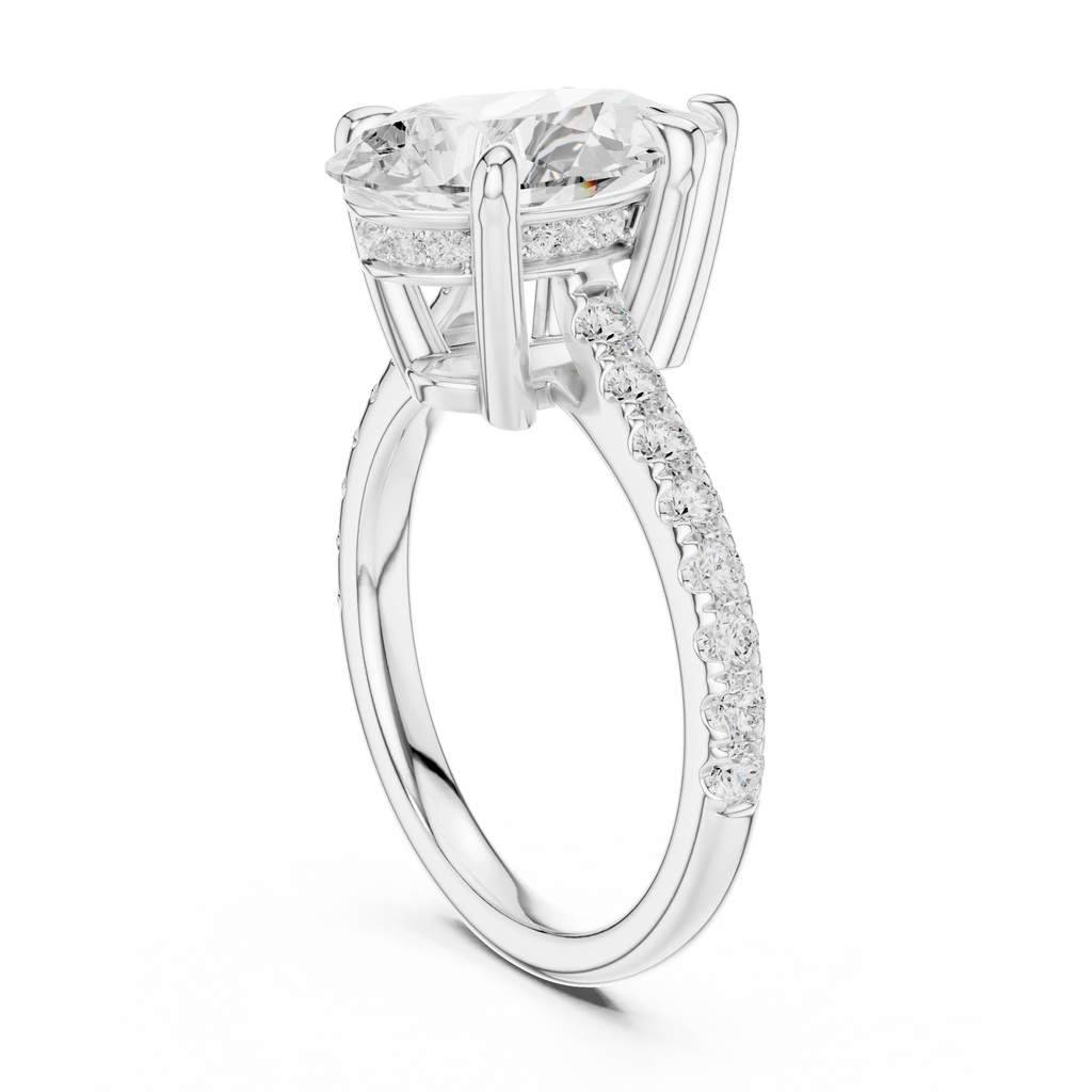 Delicate Hidden Halo 4.59 CTW Pear Moissanite Engagement Diamond Ring  in 14K White Gold
