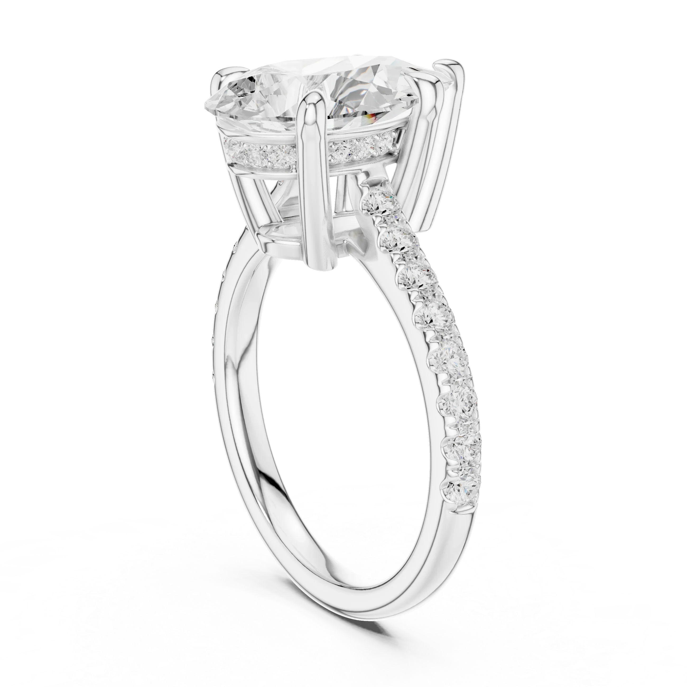Delicate Hidden Halo 4.59 CTW Pear Moissanite Engagement Diamond Ring  in 14K White Gold