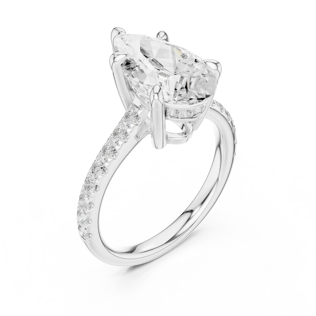 Delicate Hidden Halo 4.59 CTW Pear Moissanite Engagement Diamond Ring  in 14K White Gold