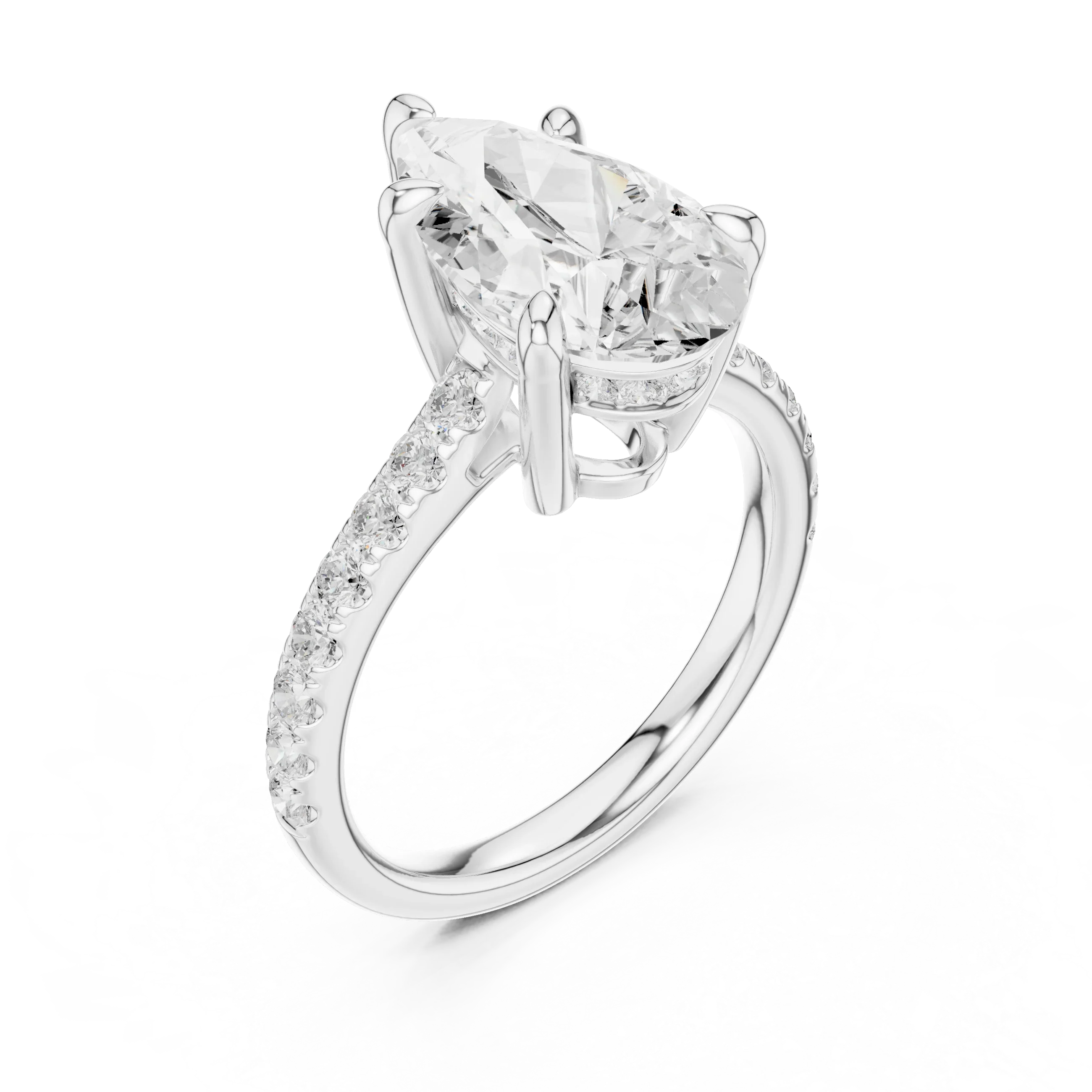 Delicate Hidden Halo 4.59 CTW Pear Moissanite Engagement Diamond Ring  in 14K White Gold