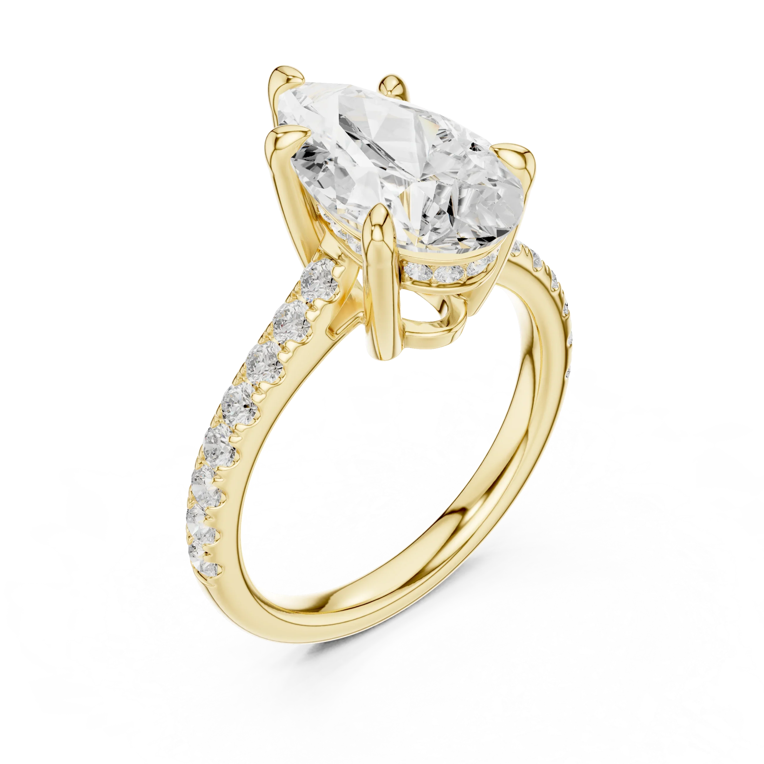 Delicate Hidden Halo 4.59 CTW Pear Moissanite Engagement Diamond Ring  in 14K White Gold