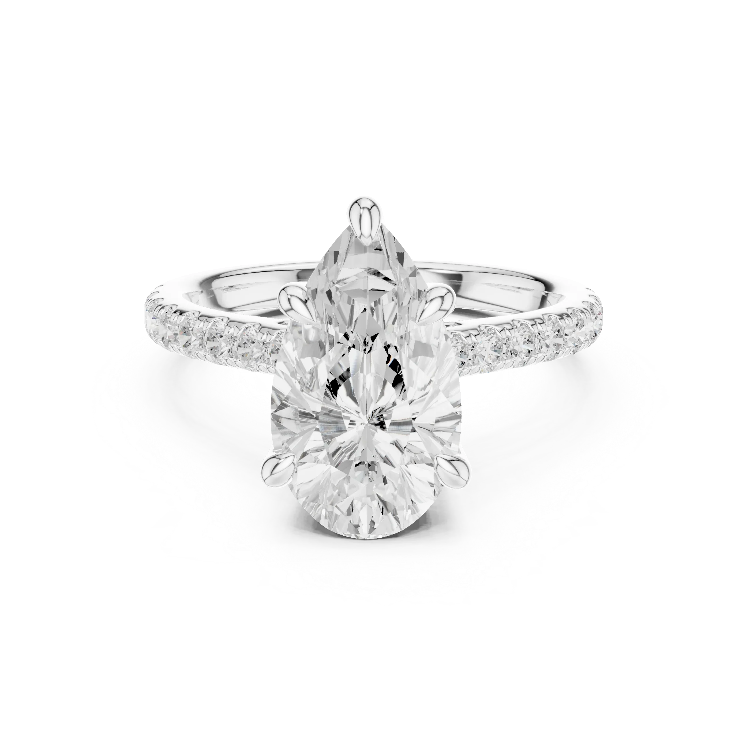 Delicate Hidden Halo 4.59 CTW Pear Moissanite Engagement Diamond Ring  in 14K White Gold
