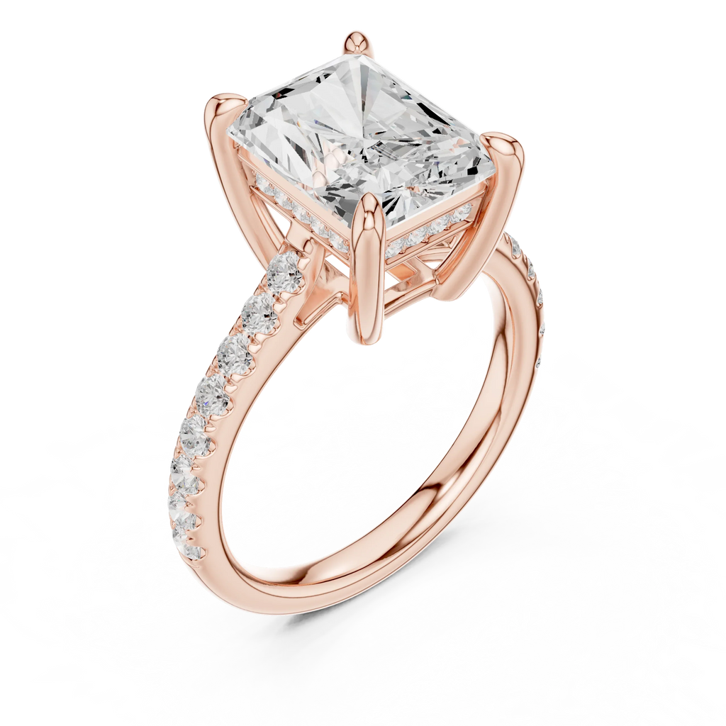 Delicate Hidden Halo 4.59 CTW Radiant Moissanite Engagement Diamond Ring  in 14K White Gold