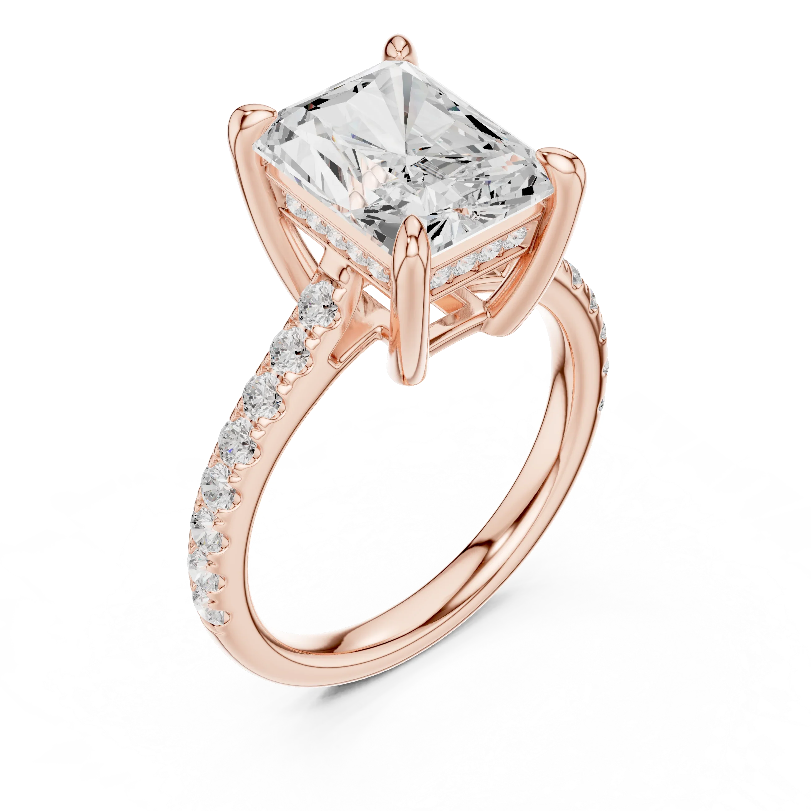 Delicate Hidden Halo 4.59 CTW Radiant Moissanite Engagement Diamond Ring  in 14K White Gold