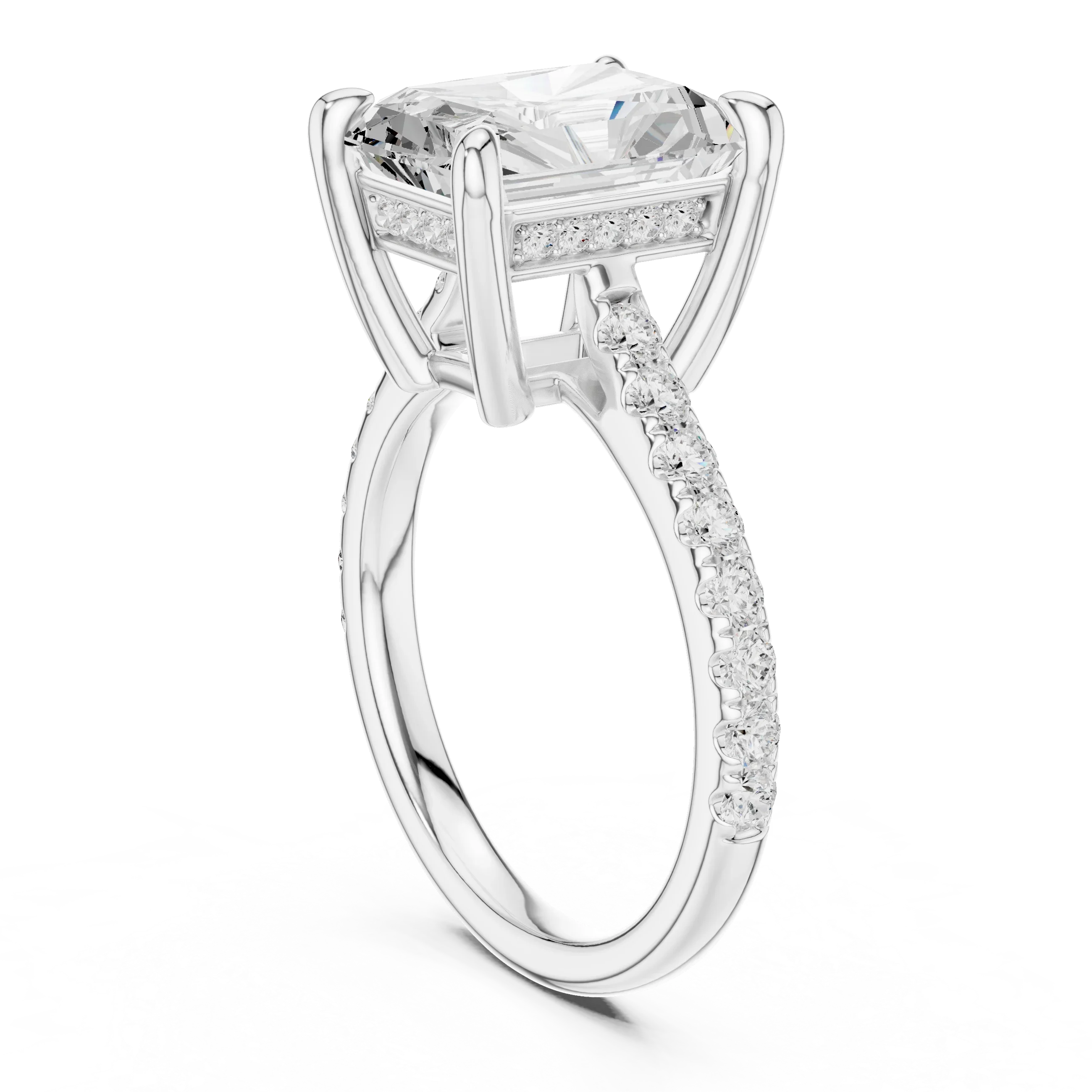 Delicate Hidden Halo 4.59 CTW Radiant Moissanite Engagement Diamond Ring  in 14K White Gold