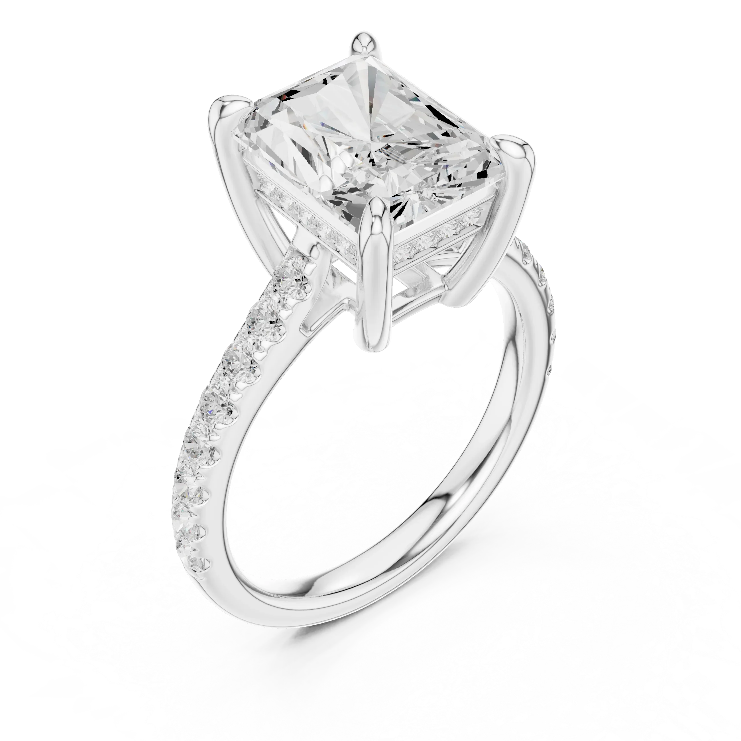 Delicate Hidden Halo 4.59 CTW Radiant Moissanite Engagement Diamond Ring  in 14K White Gold