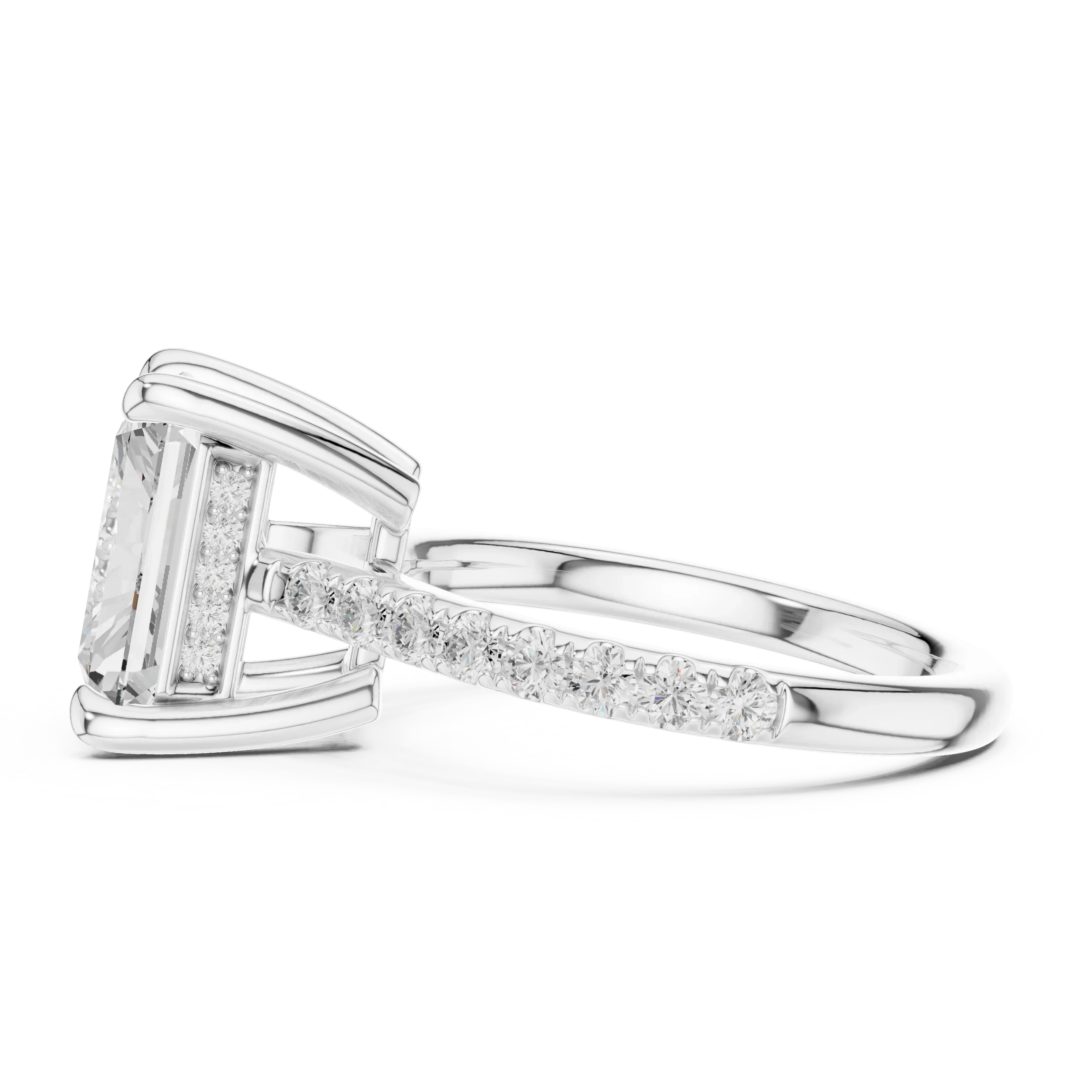 Delicate Hidden Halo 4.59 CTW Radiant Moissanite Engagement Diamond Ring  in 14K White Gold