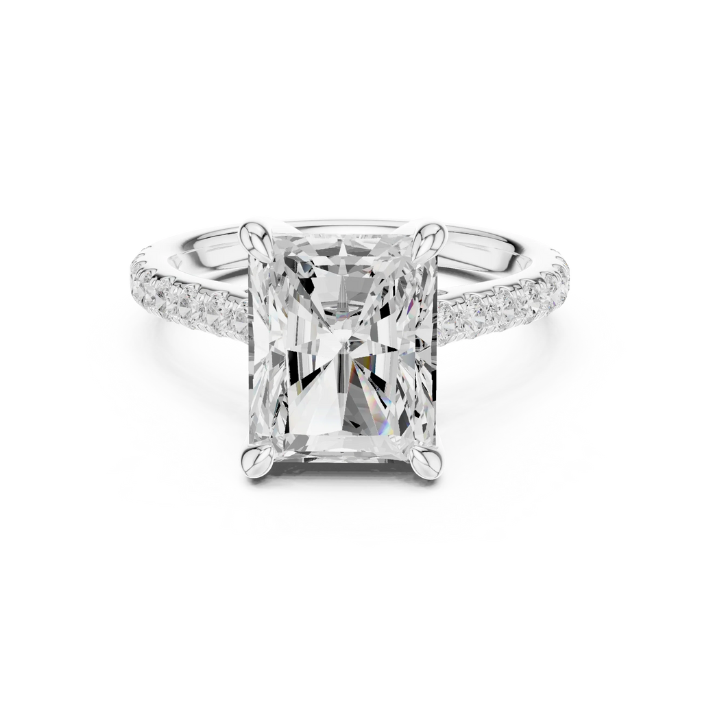 Delicate Hidden Halo 4.59 CTW Radiant Moissanite Engagement Diamond Ring  in 14K White Gold