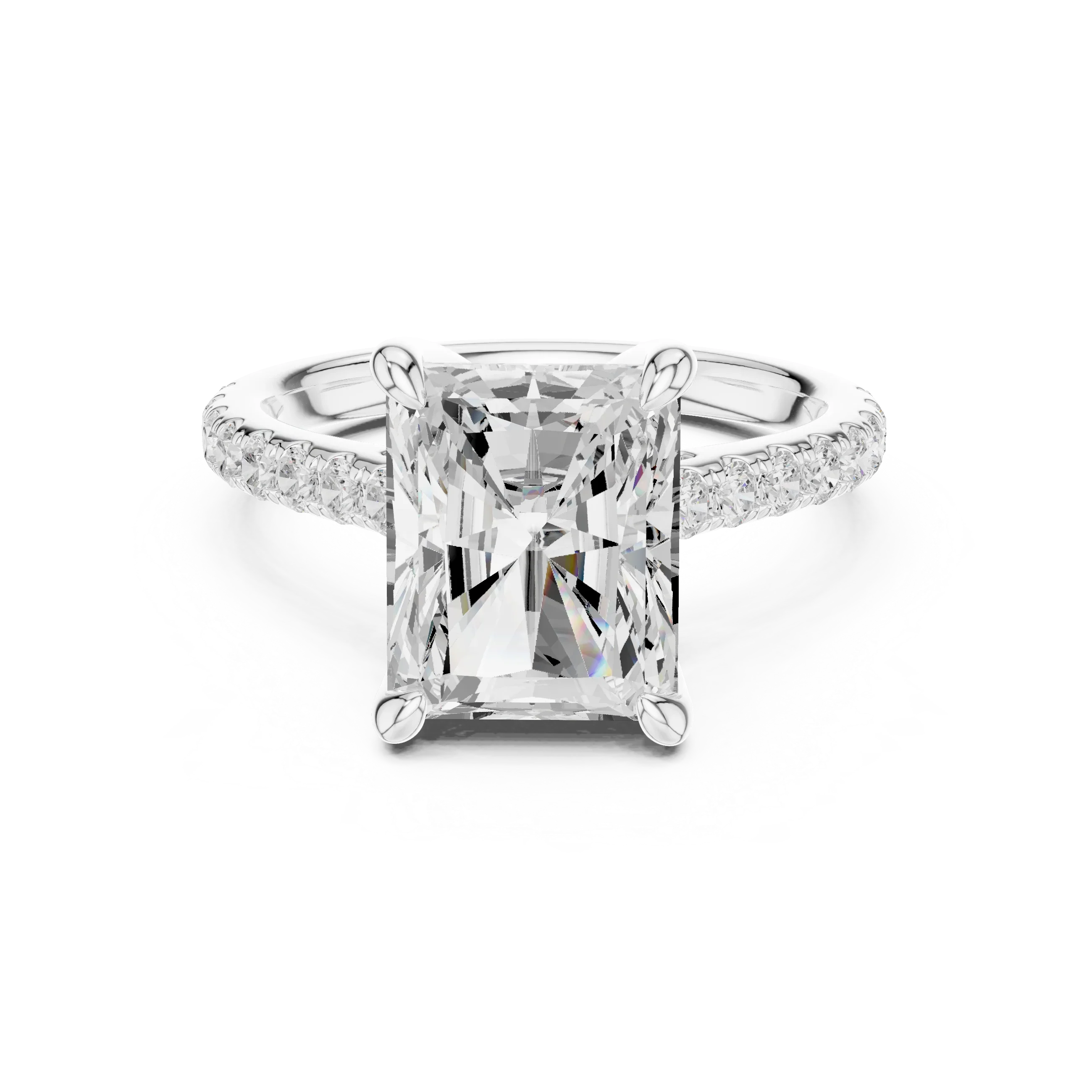 Delicate Hidden Halo 4.59 CTW Radiant Moissanite Engagement Diamond Ring  in 14K White Gold