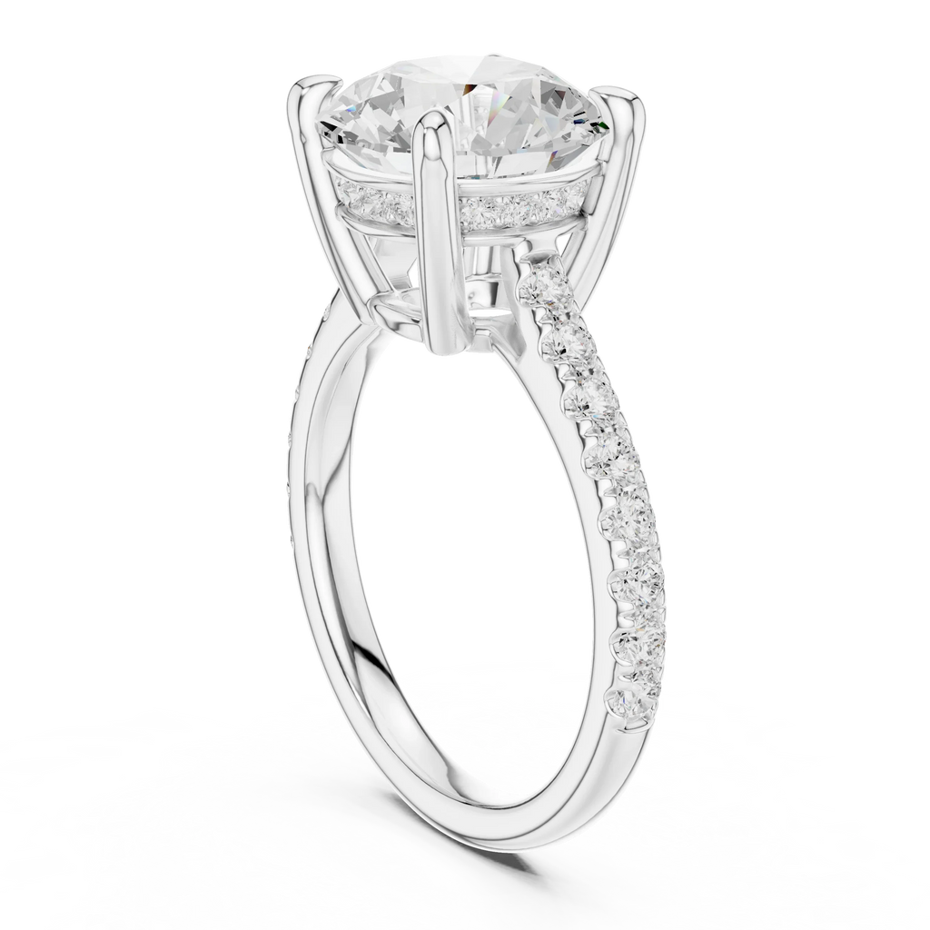 Delicate Hidden Halo 4.59 CTW Round Moissanite Engagement Diamond Ring  in 14K White Gold