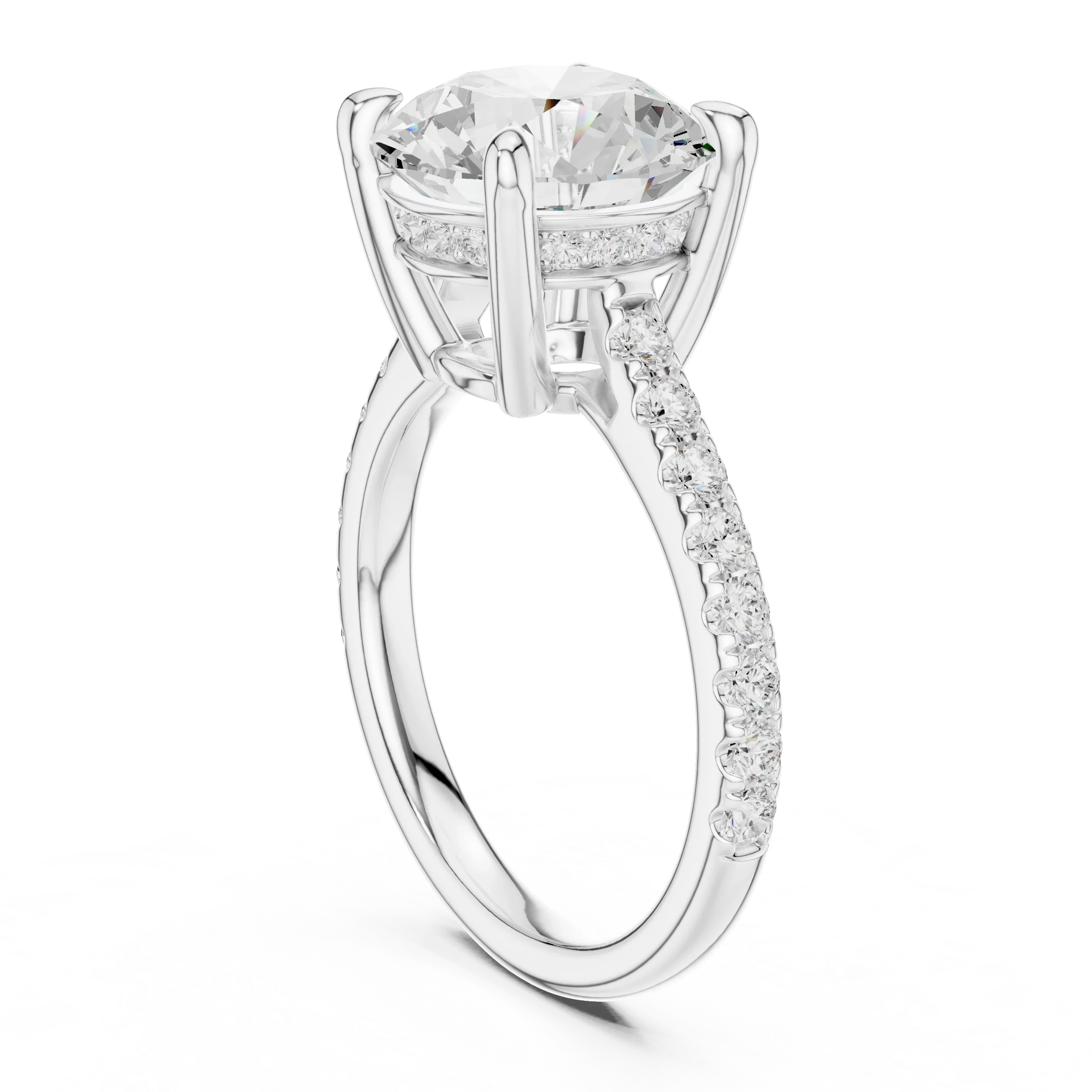 Delicate Hidden Halo 4.59 CTW Round Moissanite Engagement Diamond Ring  in 14K White Gold