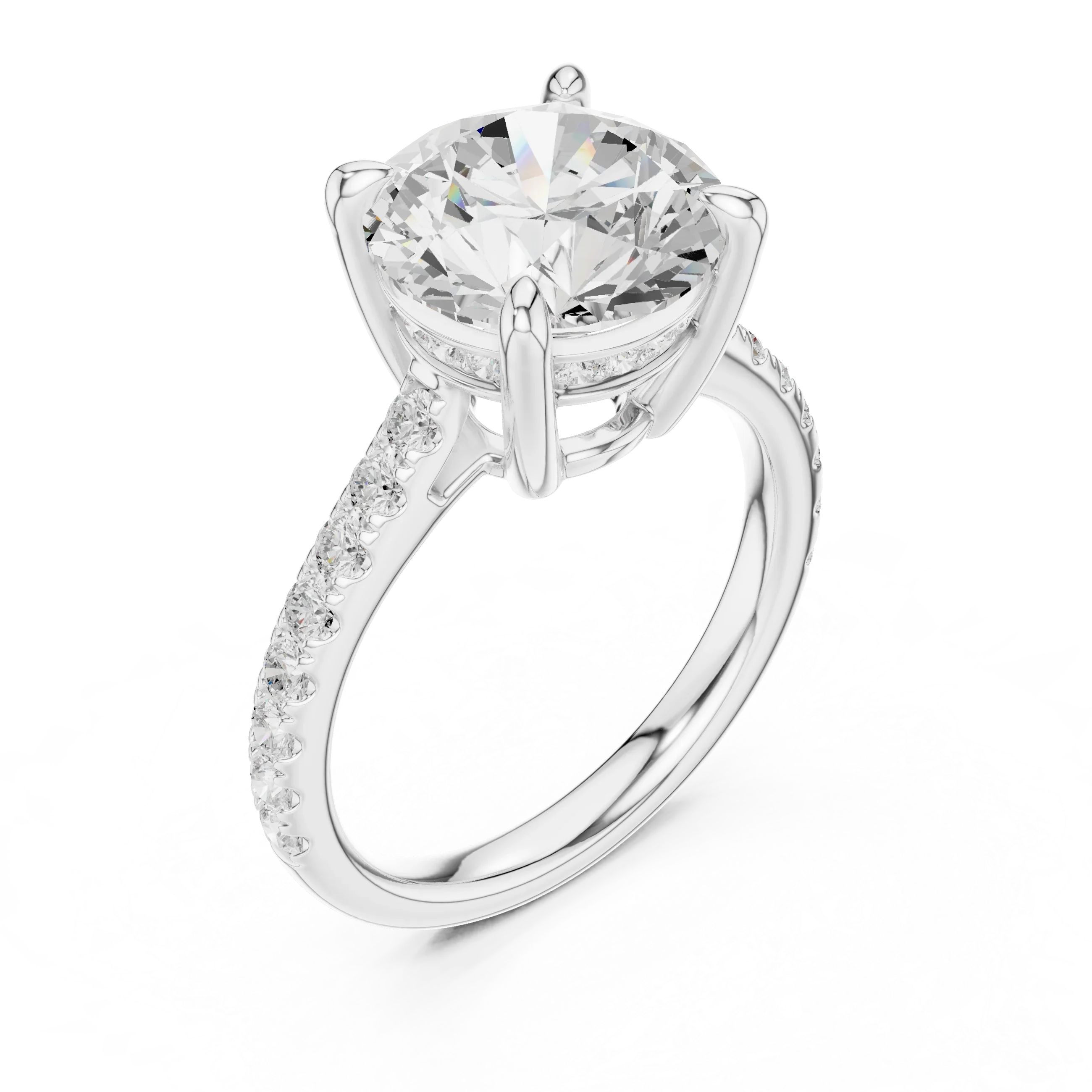 Delicate Hidden Halo 4.59 CTW Round Moissanite Engagement Diamond Ring  in 14K White Gold