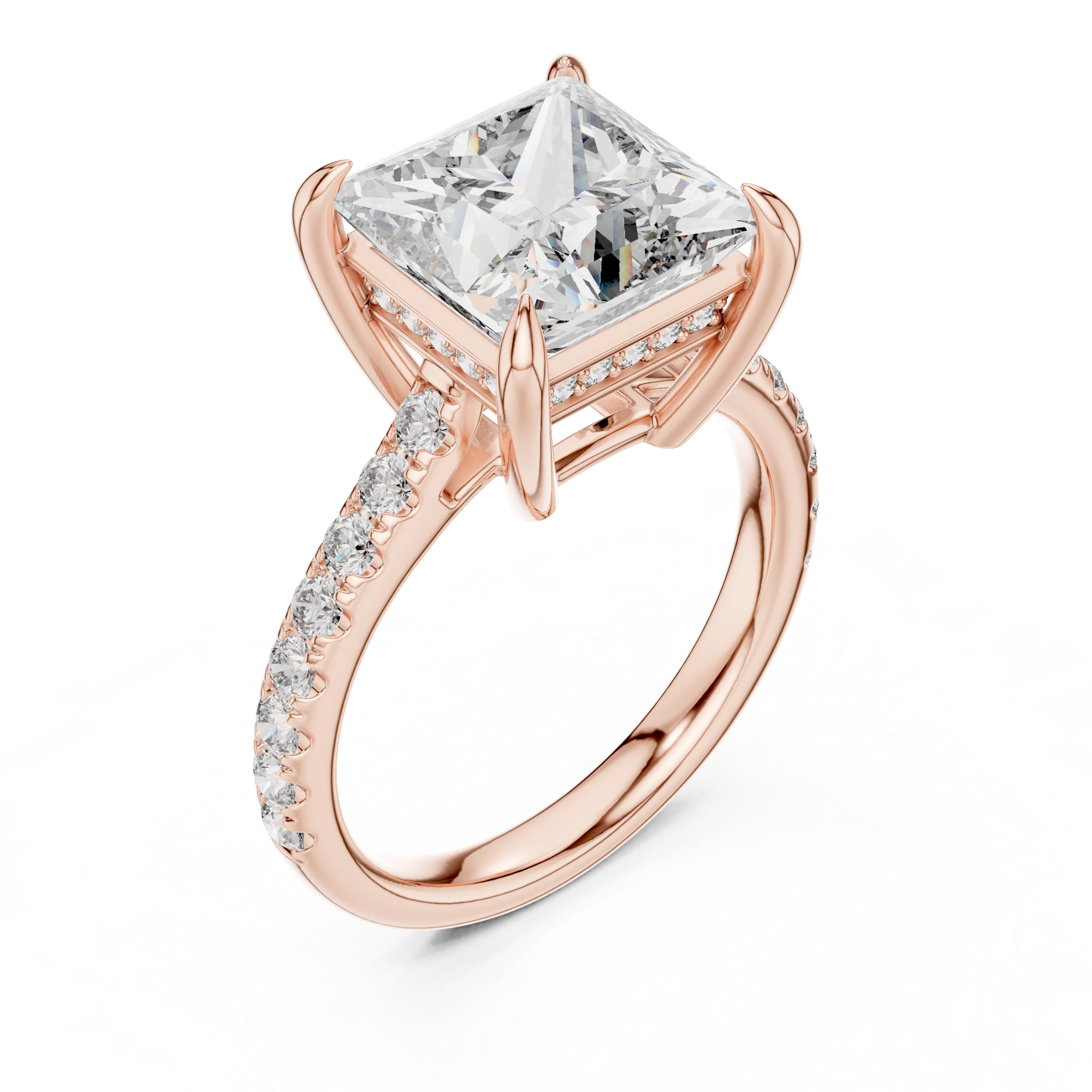 10K White Gold Hidden Halo Princess Moissanite Engagement Ring Brilliant Cut