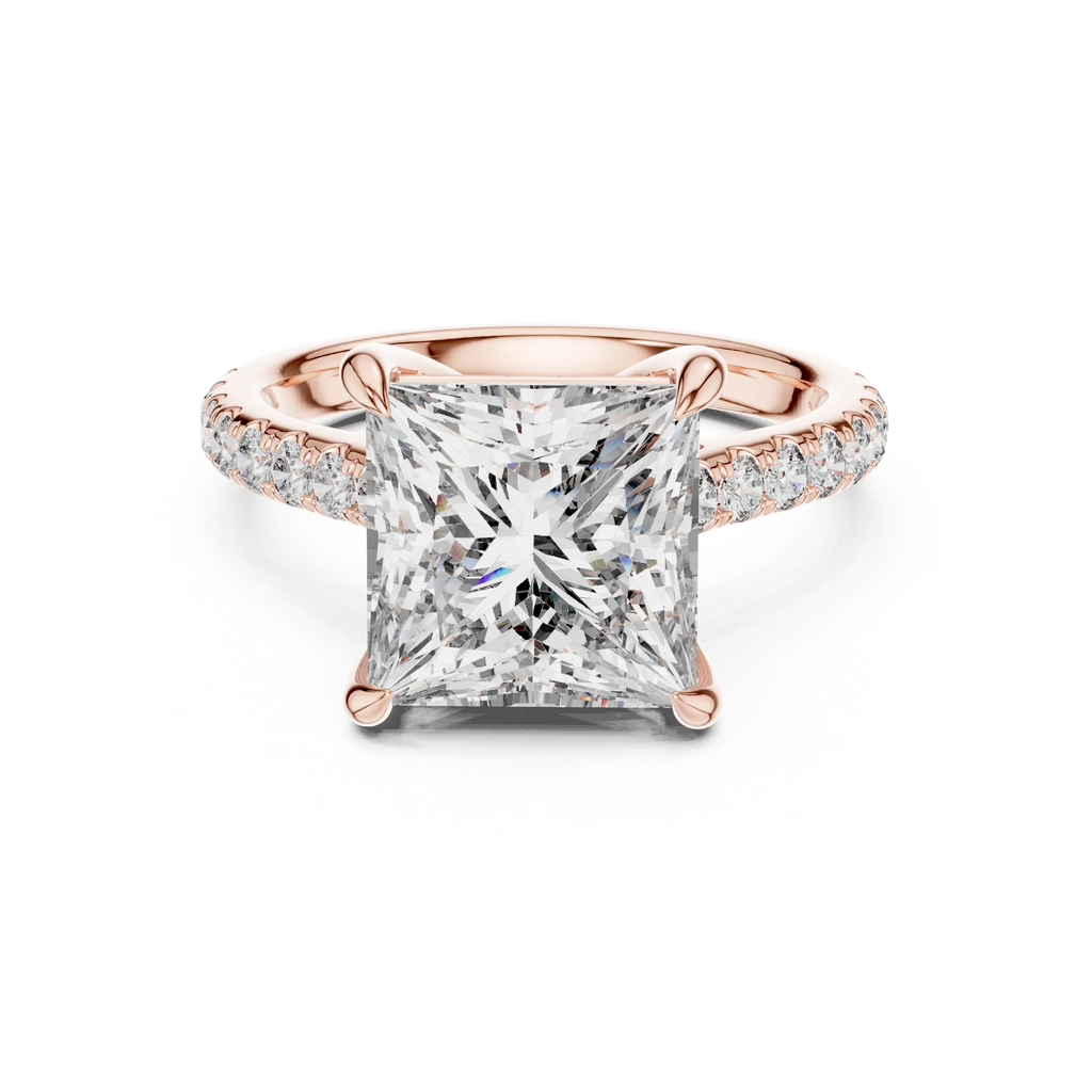 10K White Gold Hidden Halo Princess Moissanite Engagement Ring Brilliant Cut