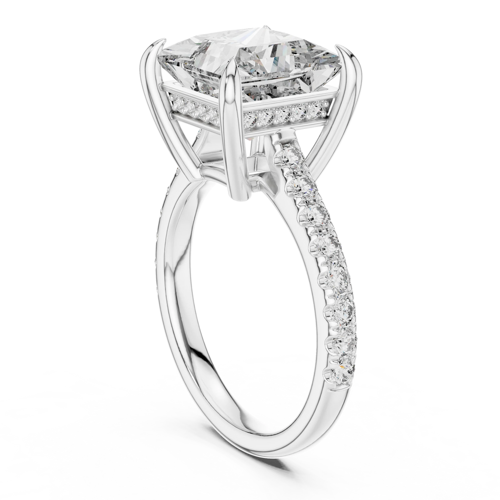 10K White Gold Hidden Halo Princess Moissanite Engagement Ring Brilliant Cut