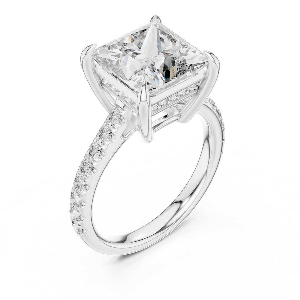 10K White Gold Hidden Halo Princess Moissanite Engagement Ring Brilliant Cut