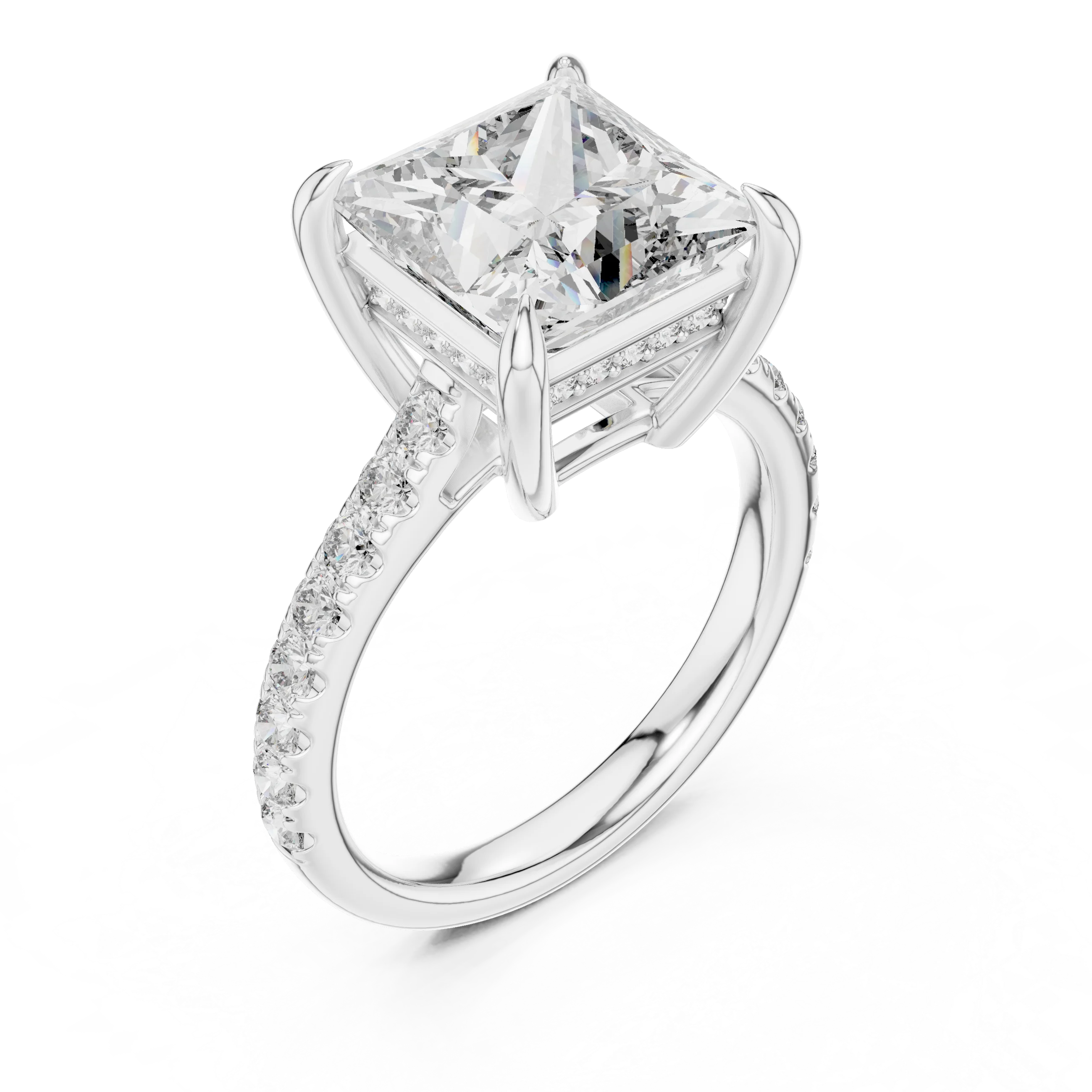 10K White Gold Hidden Halo Princess Moissanite Engagement Ring Brilliant Cut