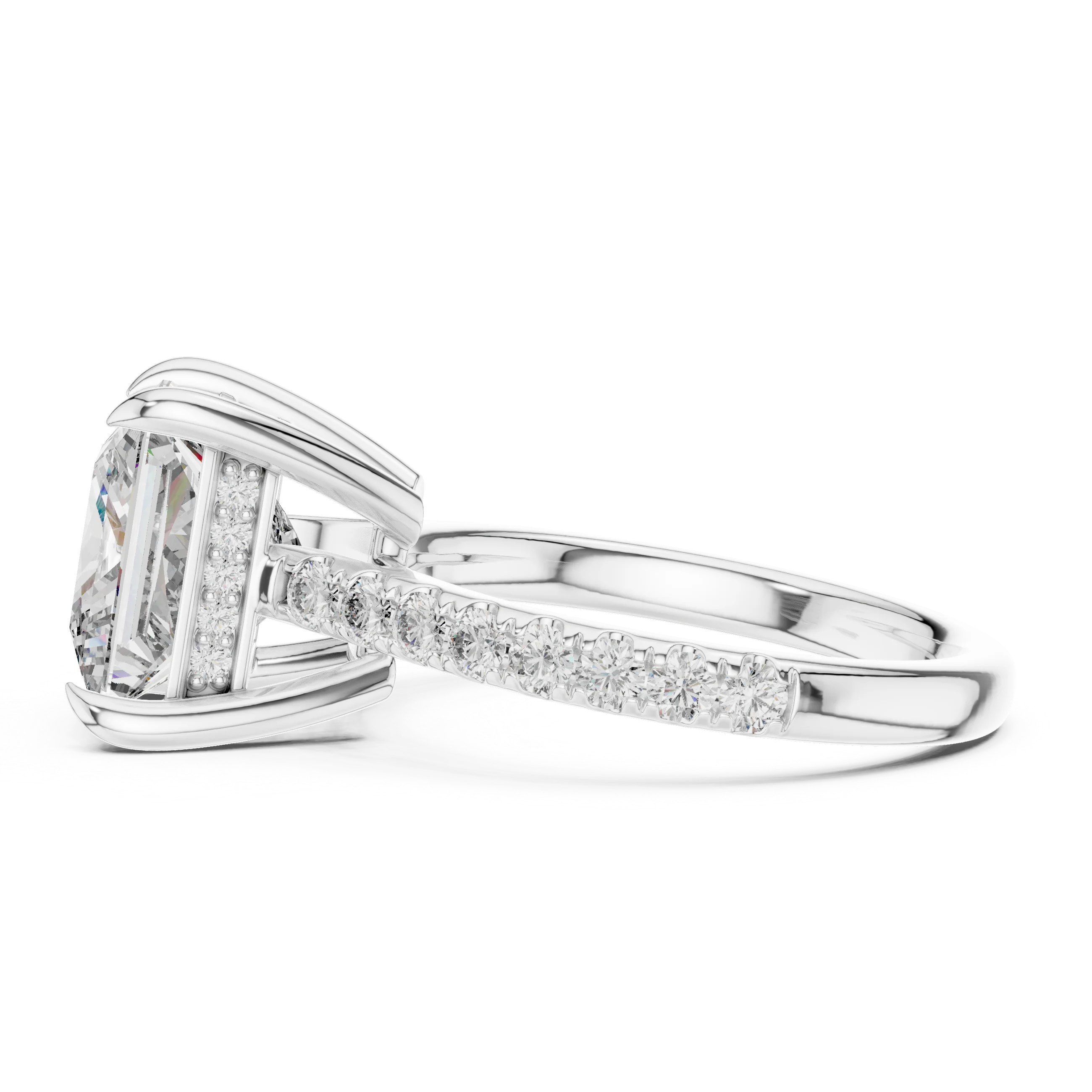 10K White Gold Hidden Halo Princess Moissanite Engagement Ring Brilliant Cut