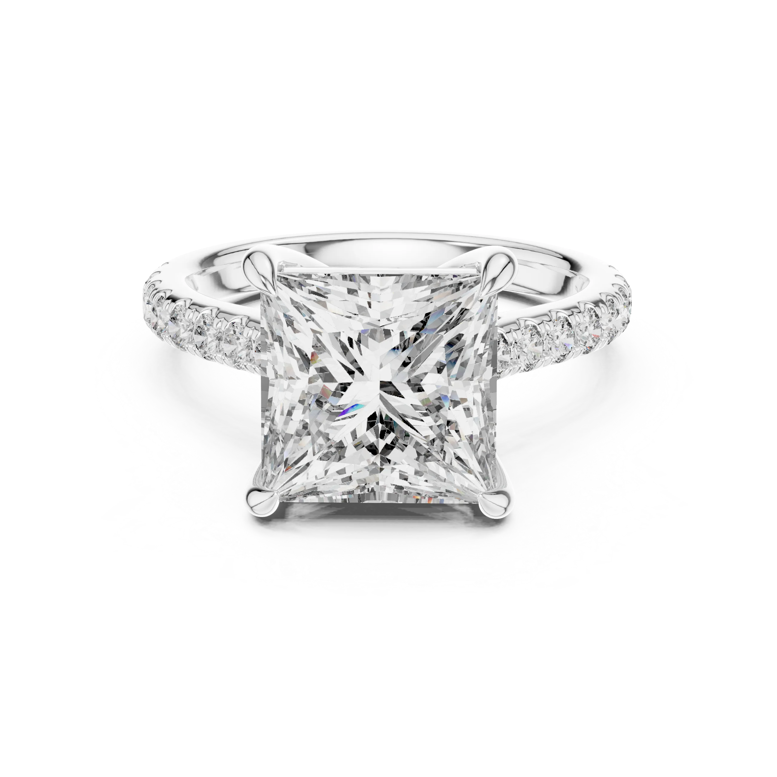 10K White Gold Hidden Halo Princess Moissanite Engagement Ring Brilliant Cut
