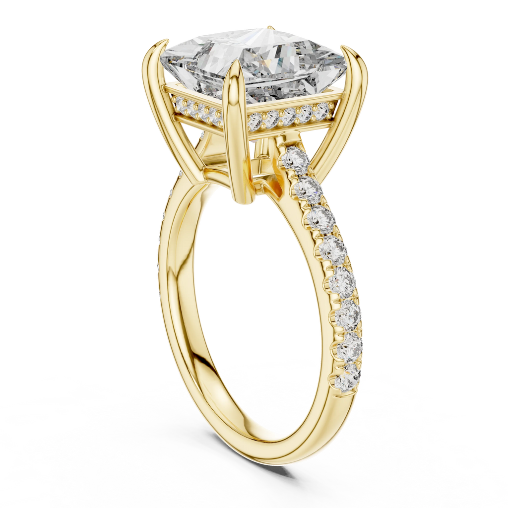 10K White Gold Hidden Halo Princess Moissanite Engagement Ring Brilliant Cut