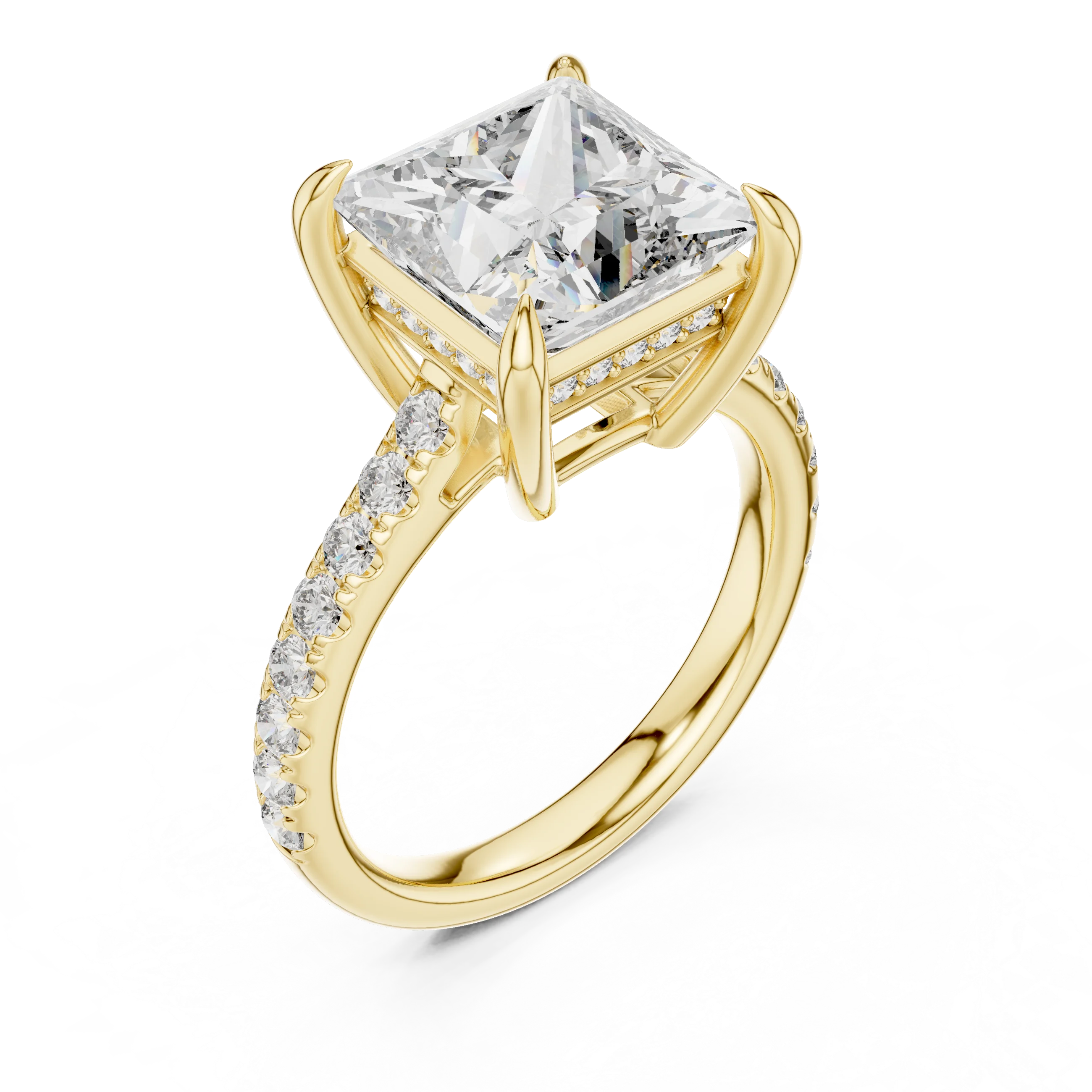 10K White Gold Hidden Halo Princess Moissanite Engagement Ring Brilliant Cut