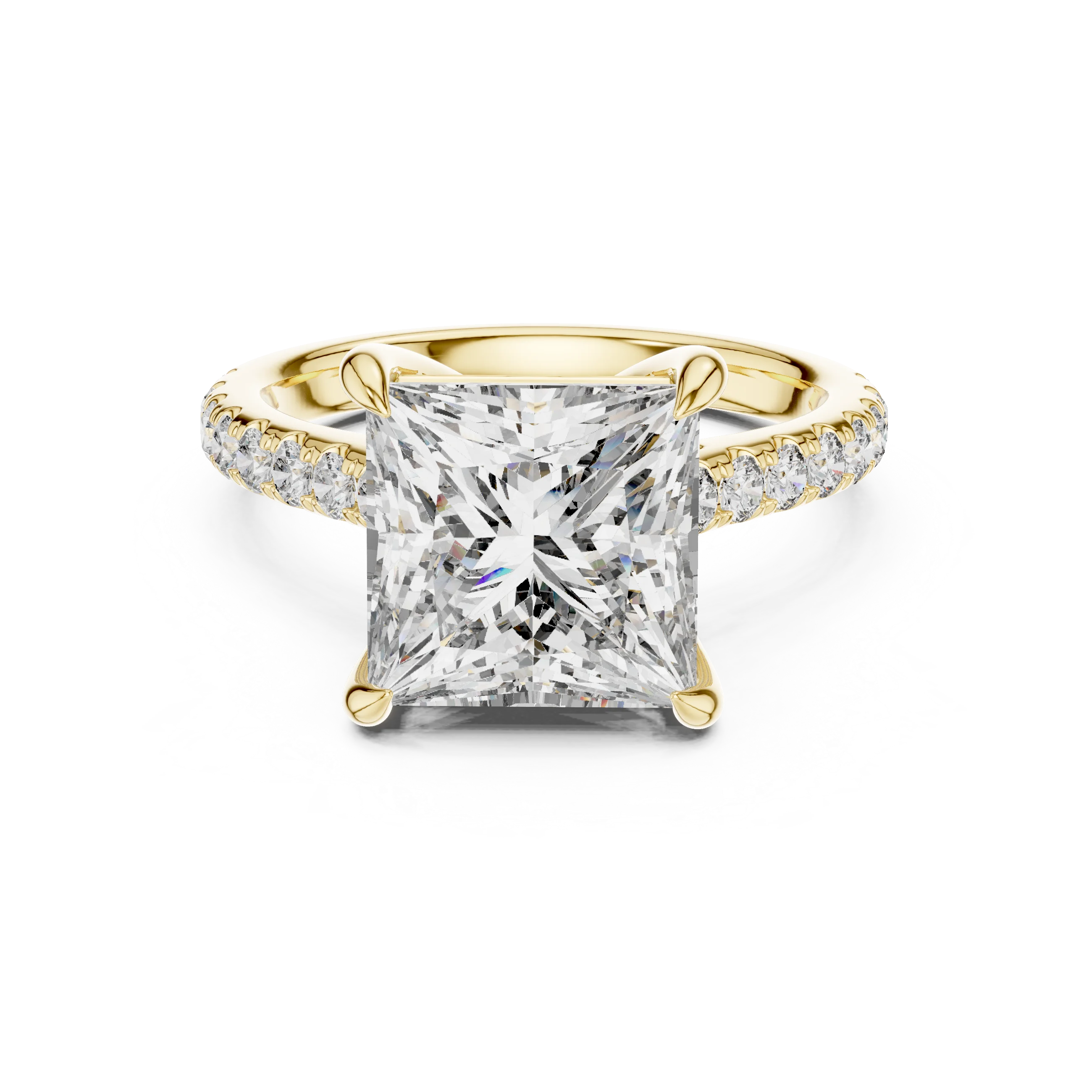 10K White Gold Hidden Halo Princess Moissanite Engagement Ring Brilliant Cut