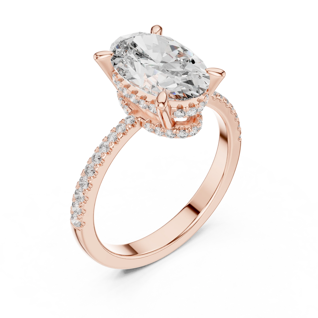 3.34 CTW Hidden Halo Oval Lab Diamond Engagement Ring