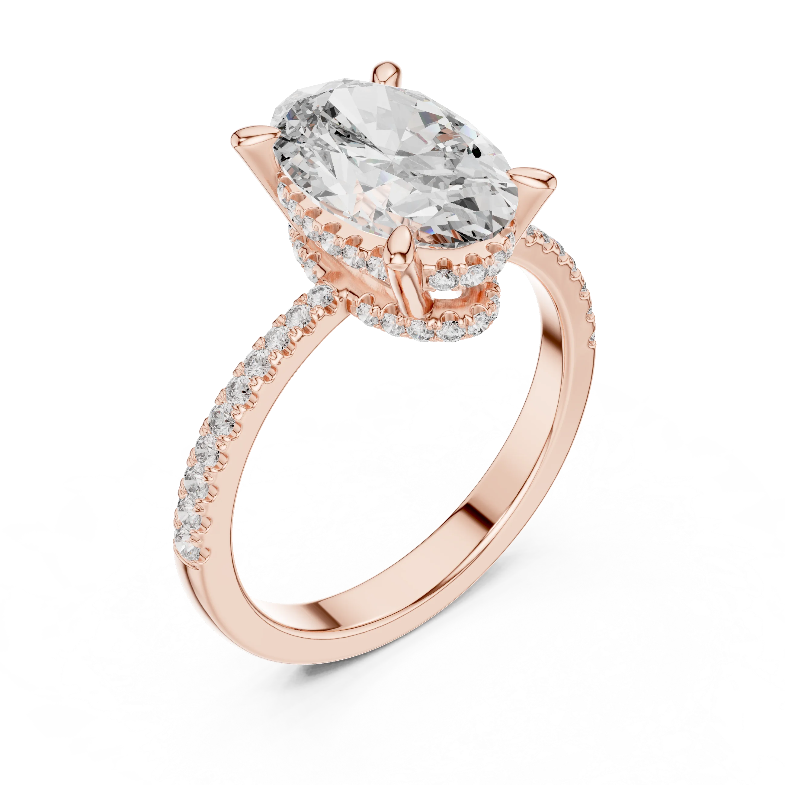 3.34 CTW Hidden Halo Oval Lab Diamond Engagement Ring
