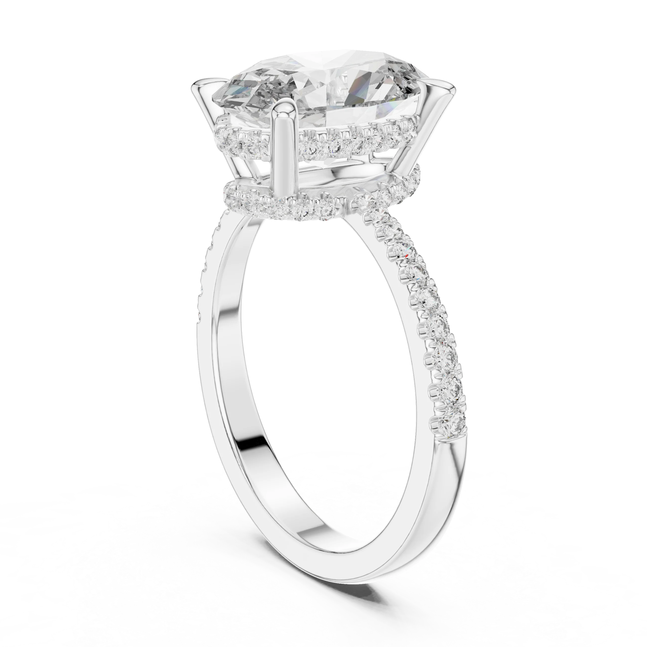 3.34 CTW Hidden Halo Oval Lab Diamond Engagement Ring