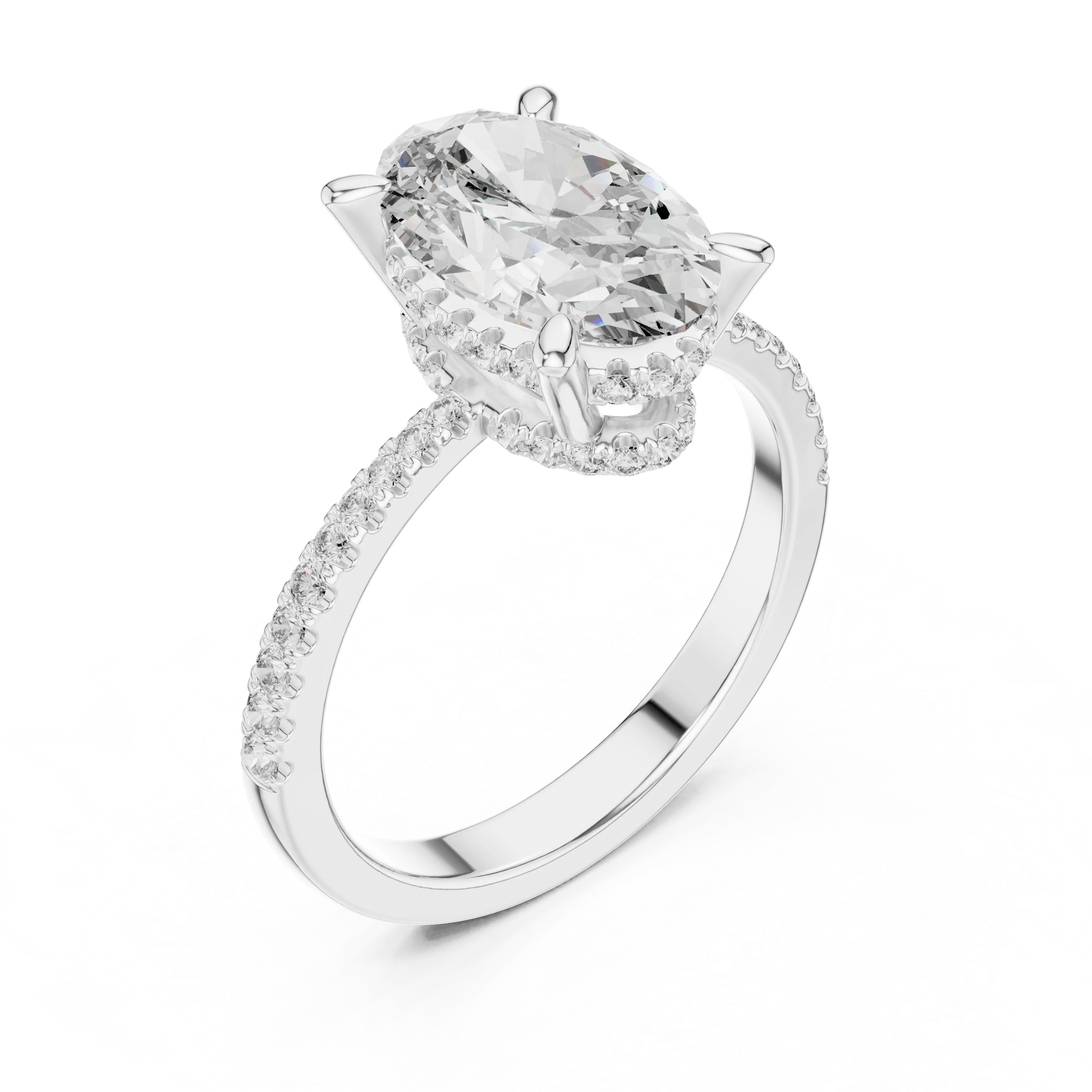3.34 CTW Hidden Halo Oval Lab Diamond Engagement Ring