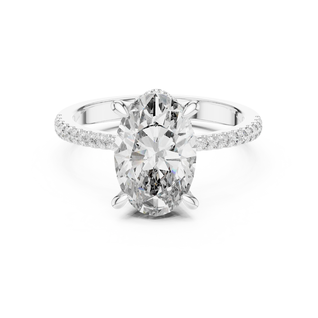 3.34 CTW Hidden Halo Oval Lab Diamond Engagement Ring