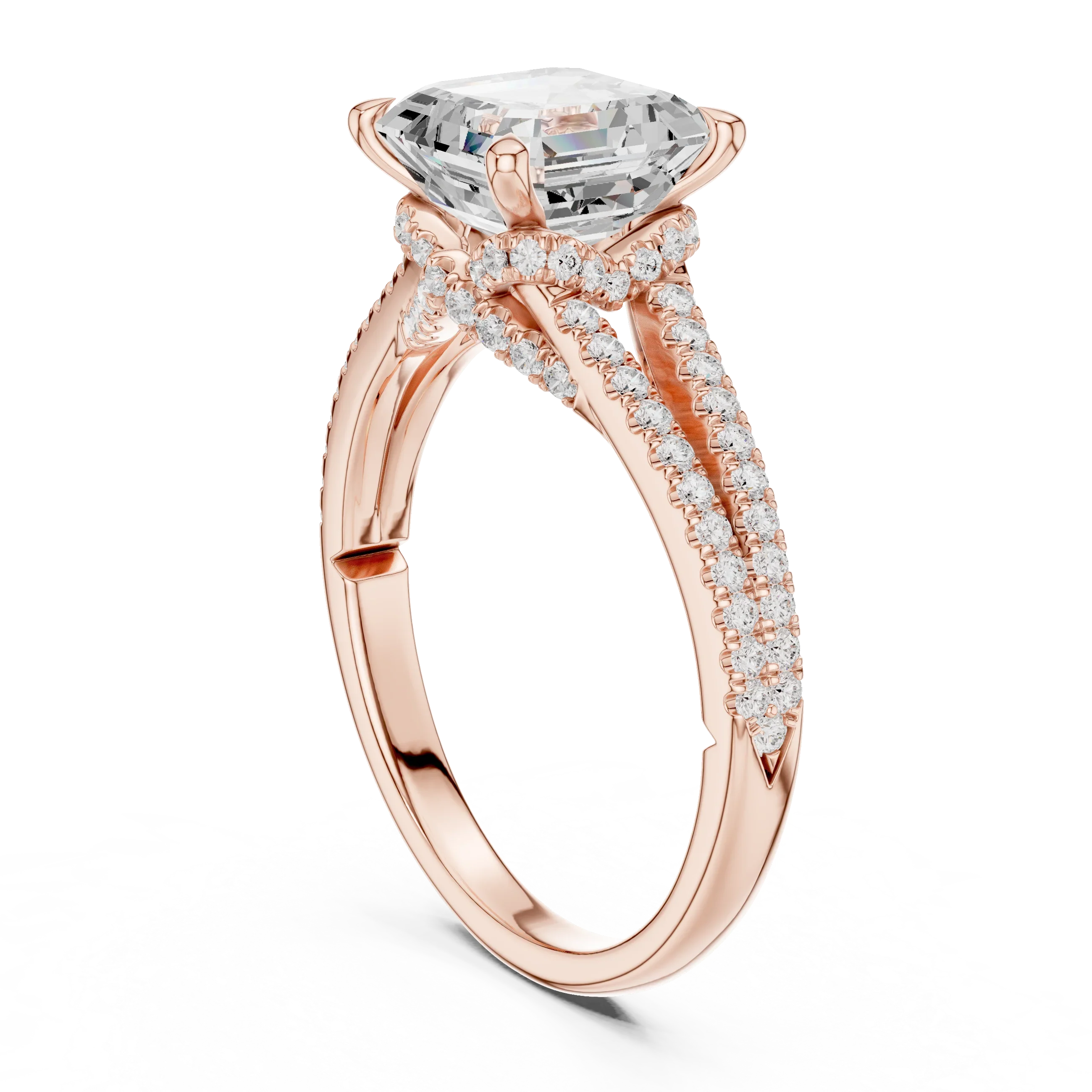 2.91 CTW Asscher Cut Lab Diamond Split Pavé Shank Engagement Ring in 10K Gold