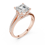 2.91 CTW Asscher Cut Lab Diamond Split Pavé Shank Engagement Ring in 10K Gold