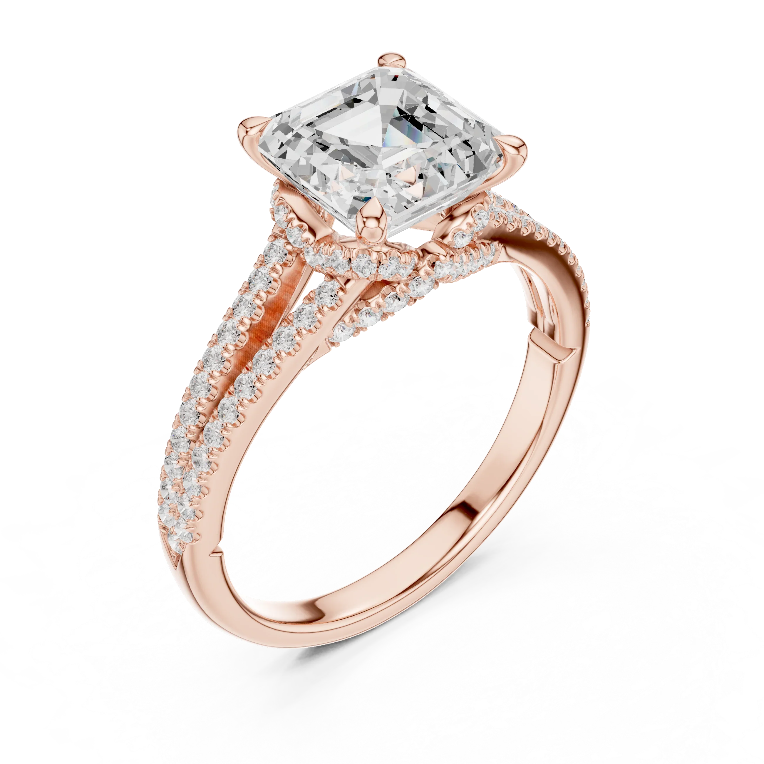 2.91 CTW Asscher Cut Lab Diamond Split Pavé Shank Engagement Ring in 10K Gold