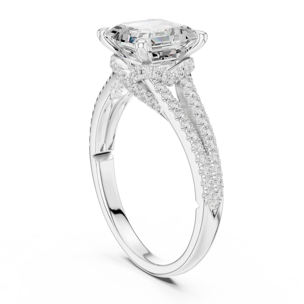 2.91 CTW Asscher Cut Lab Diamond Split Pavé Shank Engagement Ring in 10K Gold